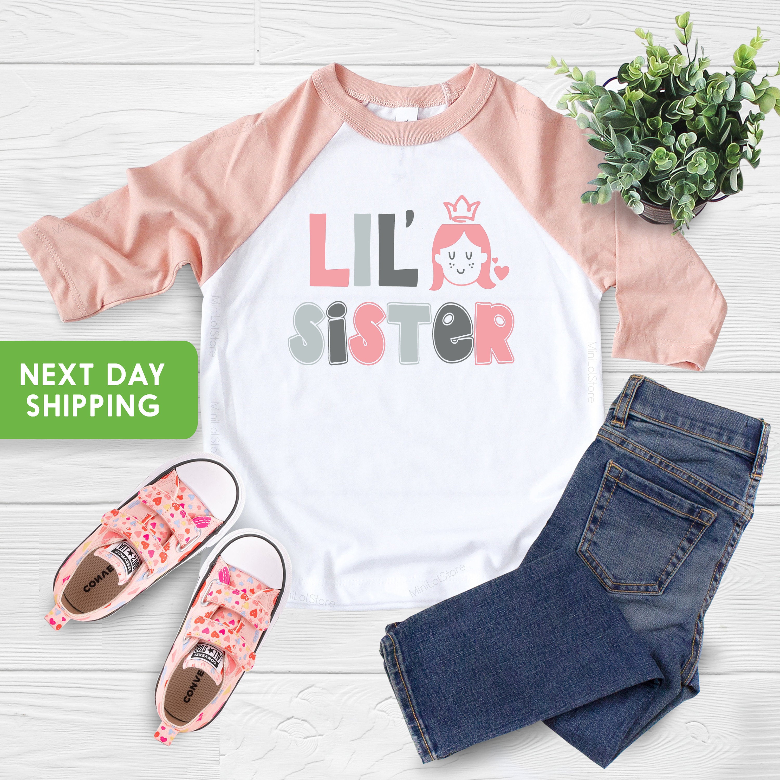 Little Sister Toddler Shirt, Little Sister Pregnancy Reveal Raglan Lil Sister Tee, Cute Sister Shirt