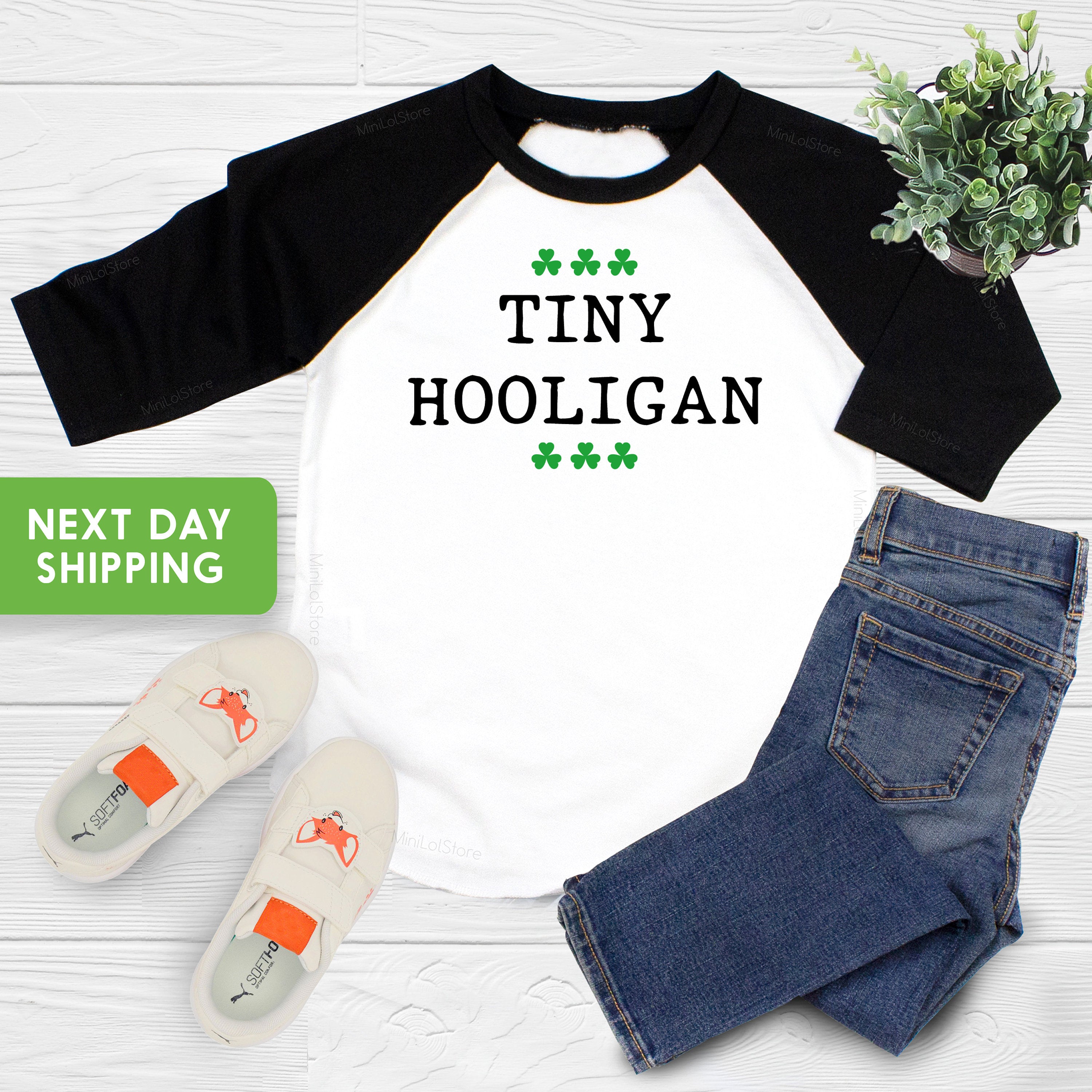 Tiny Hooligan Kids Raglan, St. Patrick's Day Toddler Shirt, Funny Irish Kids Shirt