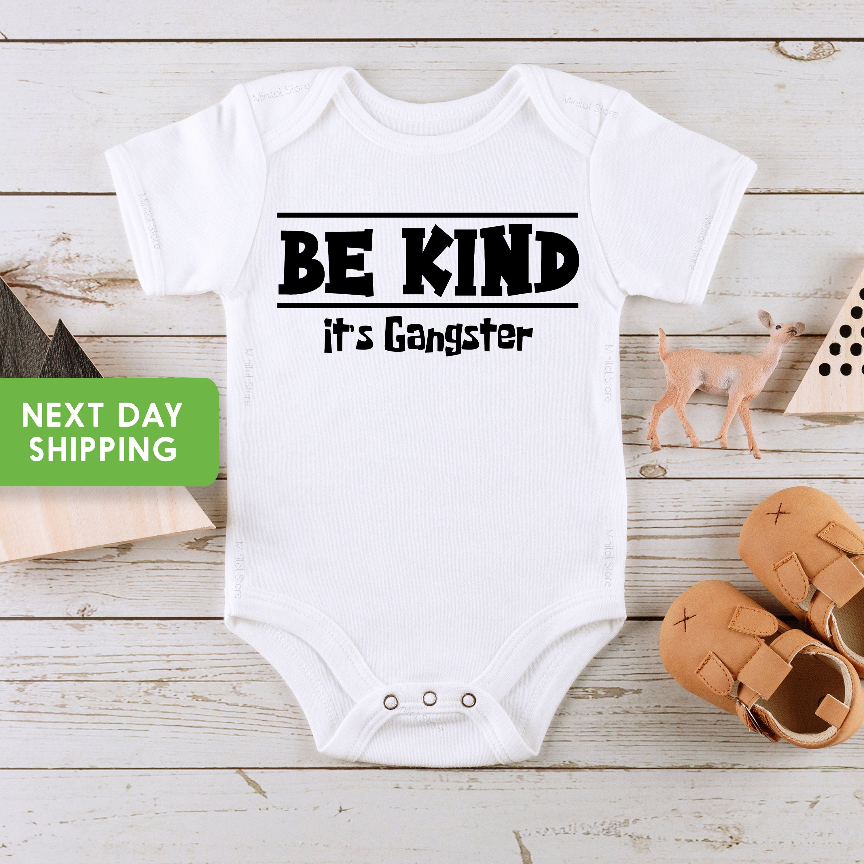 Funny Baby Boy Onesie® Be Kind It's Gangster Baby Boy Onesie® Cute Hipster Baby Onesie®