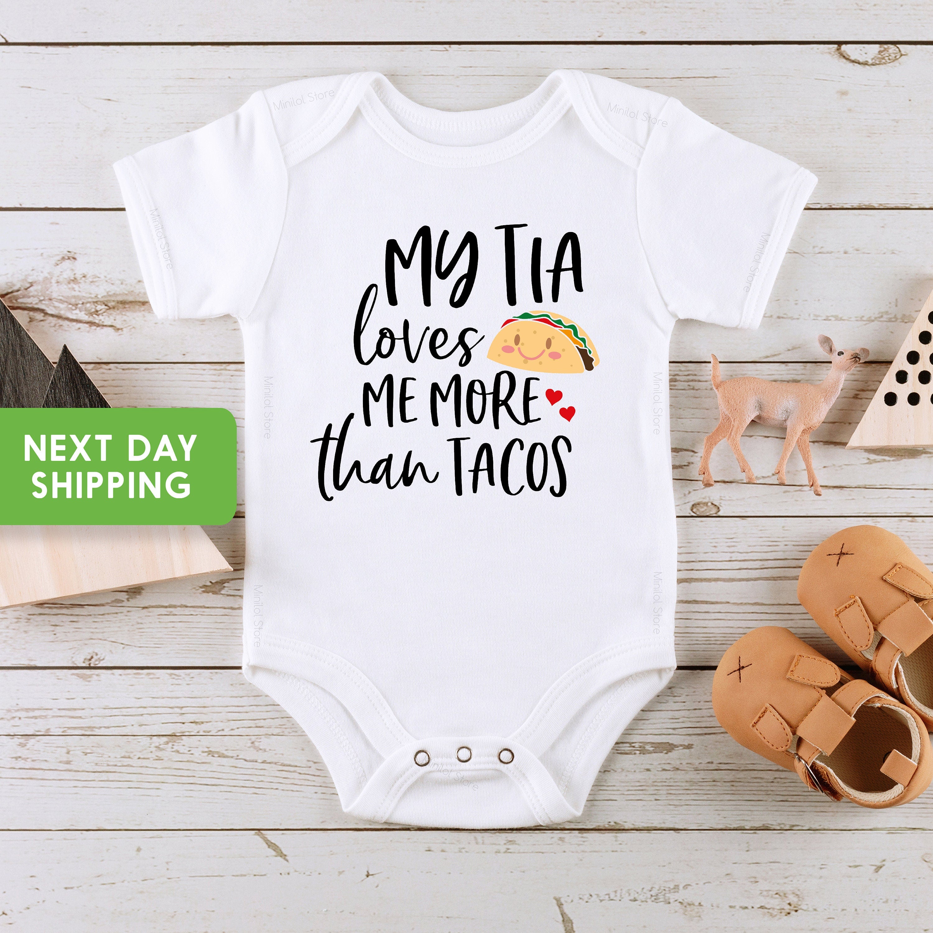 Tia Onesie®, My Tia Loves Me More Than Tacos Onesie®, New Tia Baby Onesie®, Cute Baby