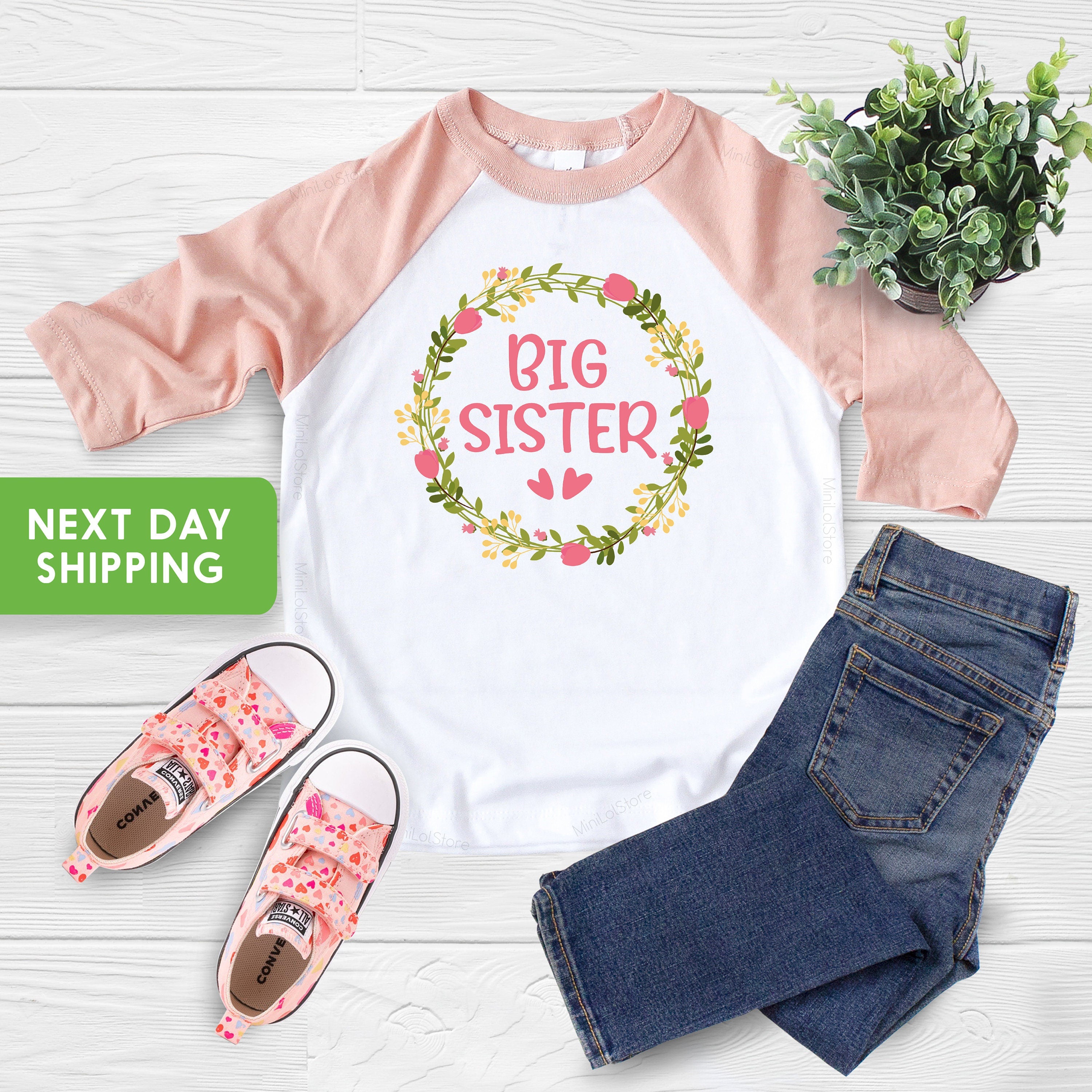 Big Sister Floral Toddler Shirt, Big Sister Raglan Shirt, Big Sister Flower Wreath Shirt, Floral Girl Shirts, Cute Toddler Shirt