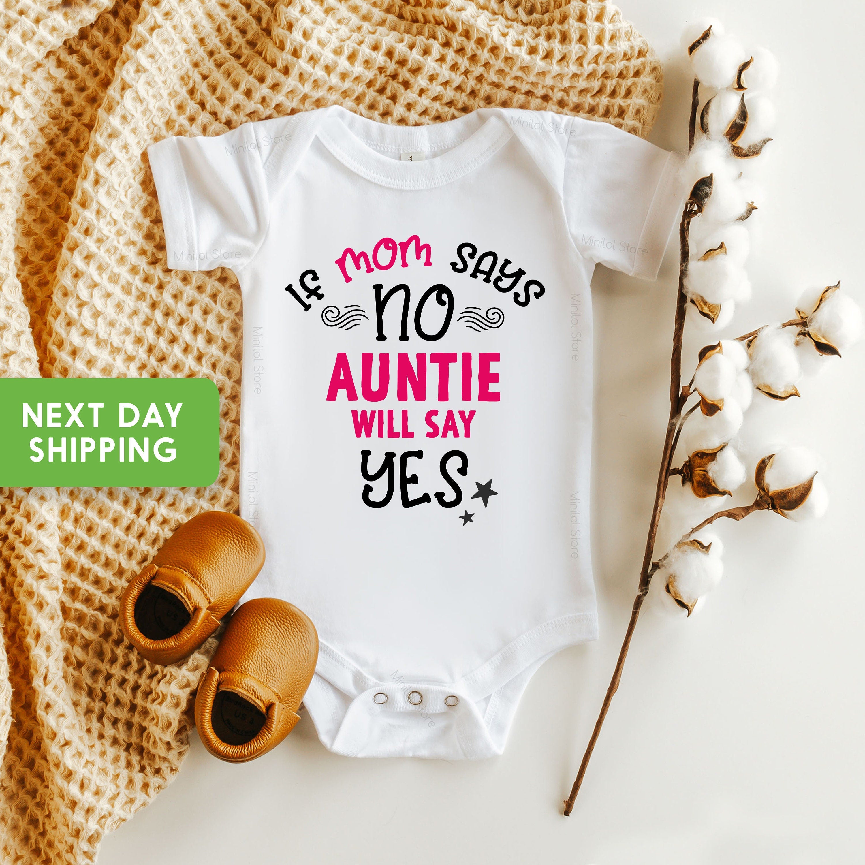 Auntie Will Say Yes Baby Onesie® Funny Aunt Baby Shower Gift, Nephew Baby Gift, New Niece Gift, Aunt Baby Gift, Auntie Toddler Shirt