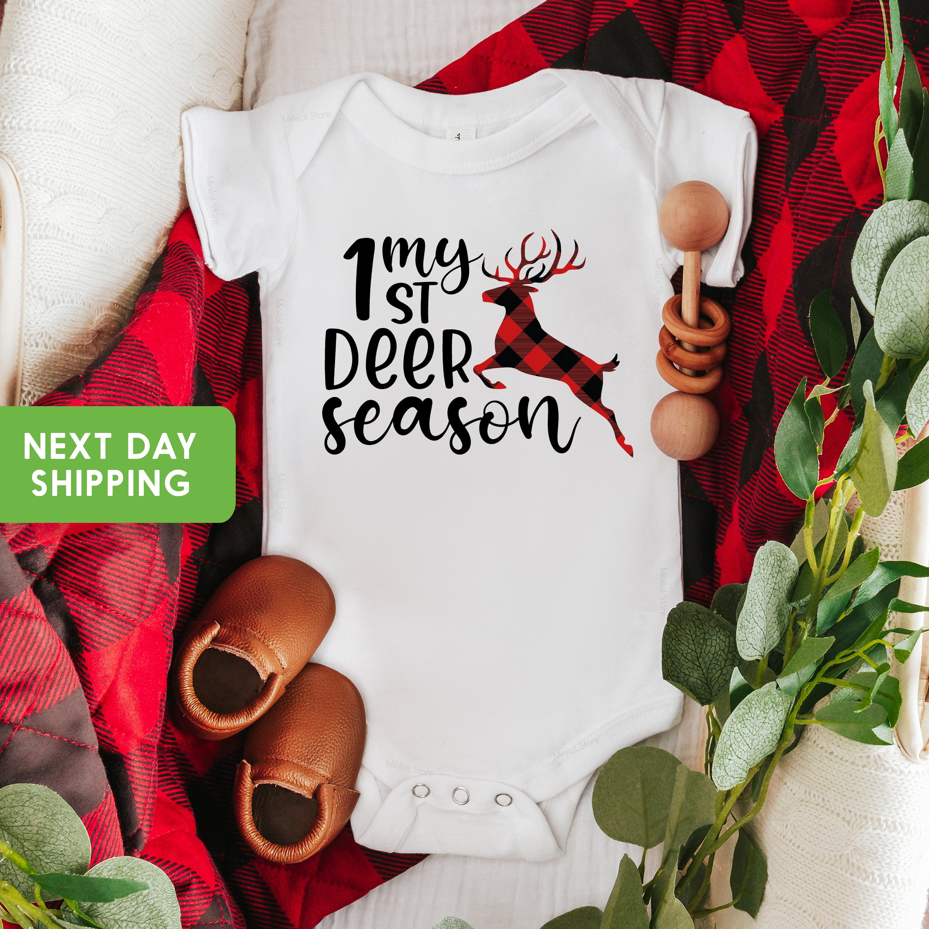 My 1st Deer Season Onesie® Deer Season Plaid Baby Bodysuit, Deer Hunting Baby Gift