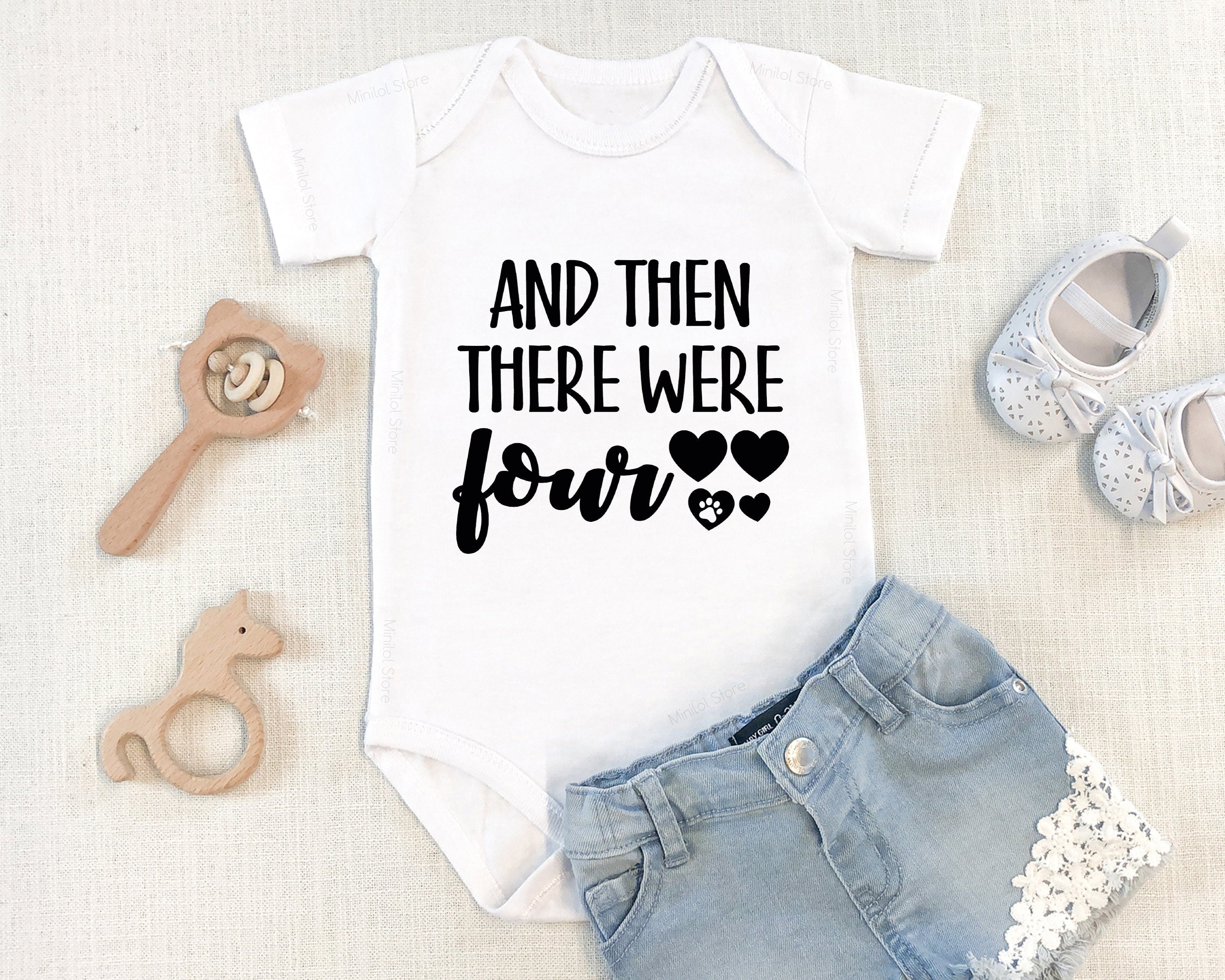 And Then There Were Four Dog Onesie®, Pregnancy Announcement Onesie®, Dog Lover Baby , New Baby Gift, Newborn ,Baby Announcement