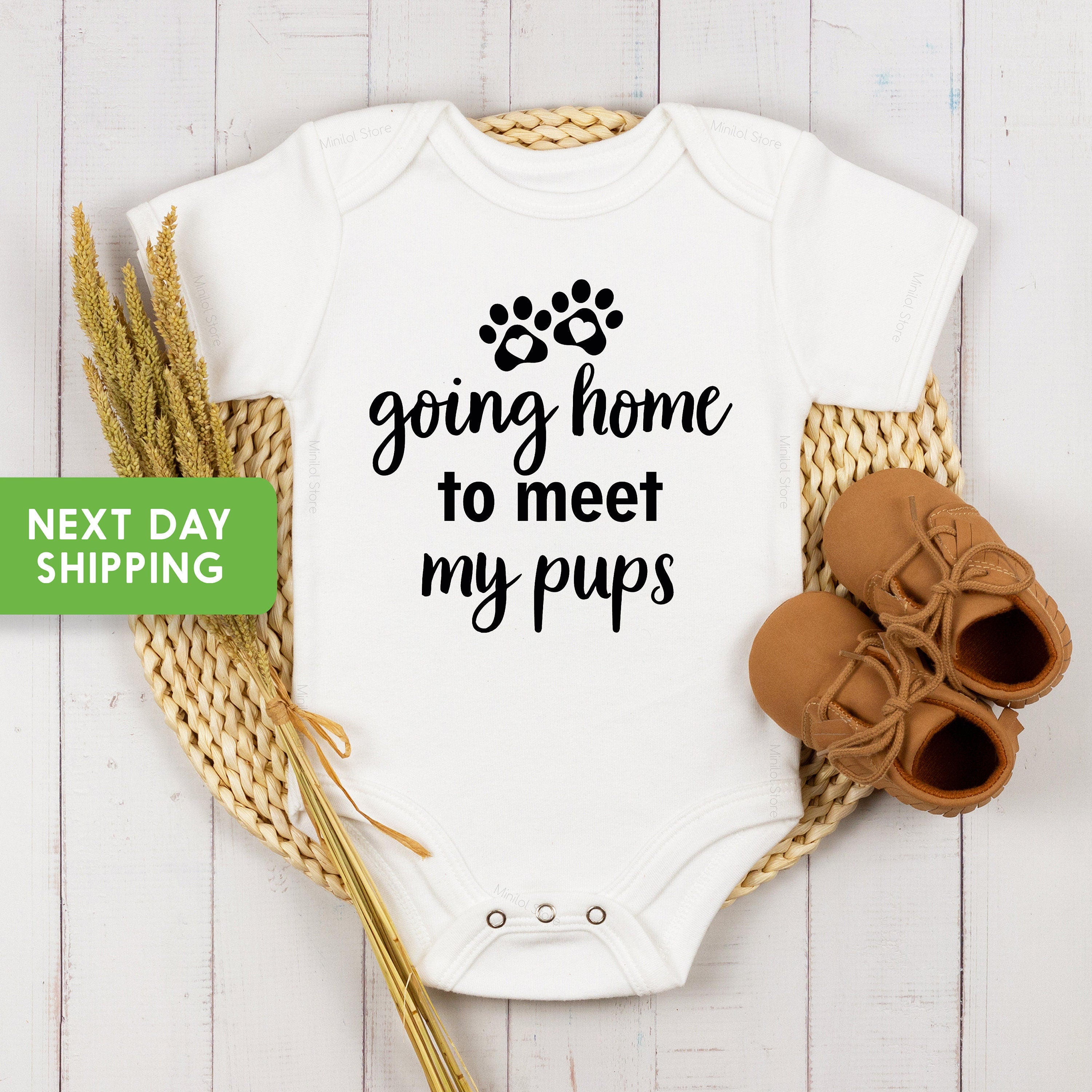 Going Home To Meet My Pups Onesie® Dog Baby Announcement, Pregnancy Announcement, Pregnancy Reveal Onesie® Coming Soon Animal Lover