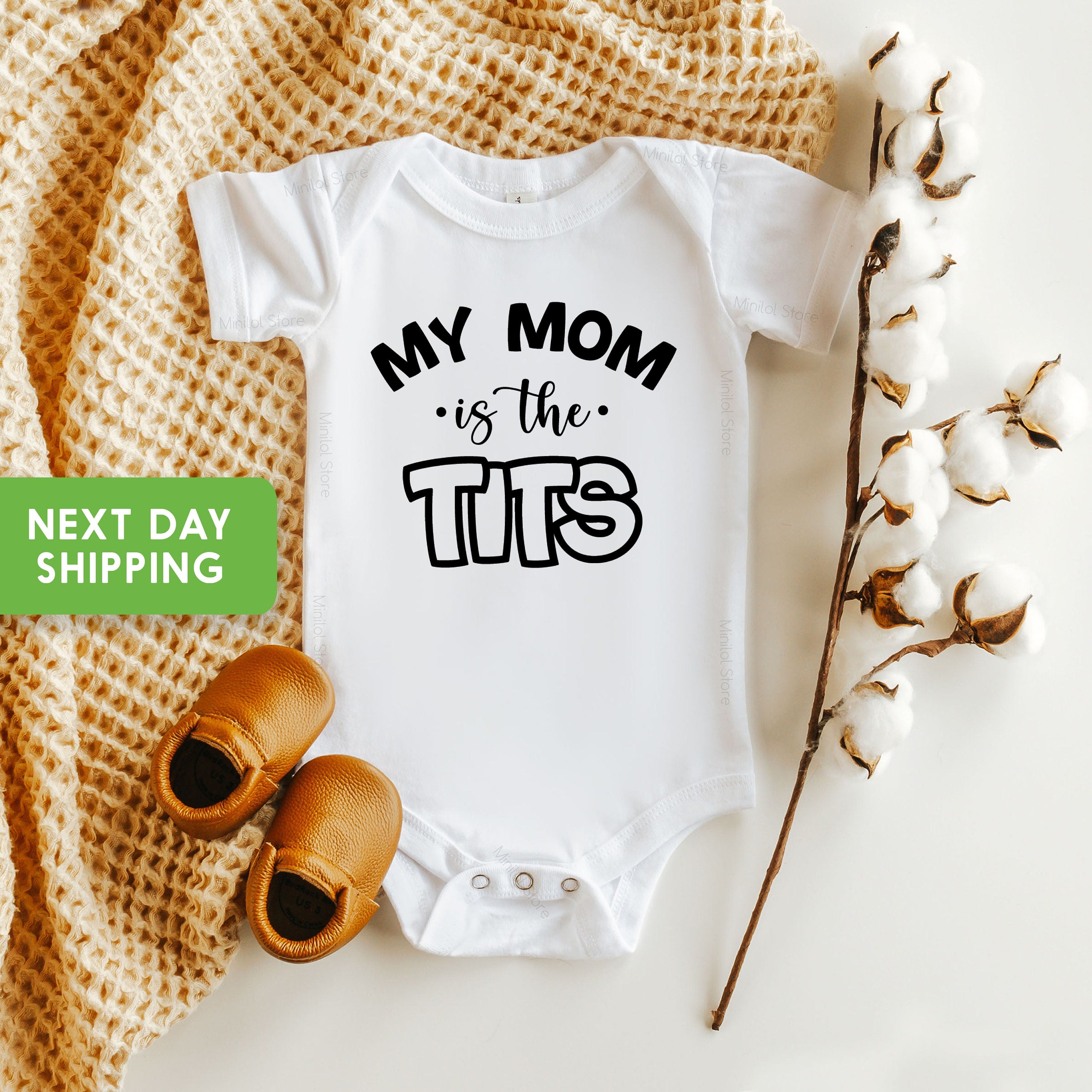 Funny Breastfeeding Baby Onesie® Mom Is The Tits Onesie® Cute Breastfed Hipster Baby Onesie®