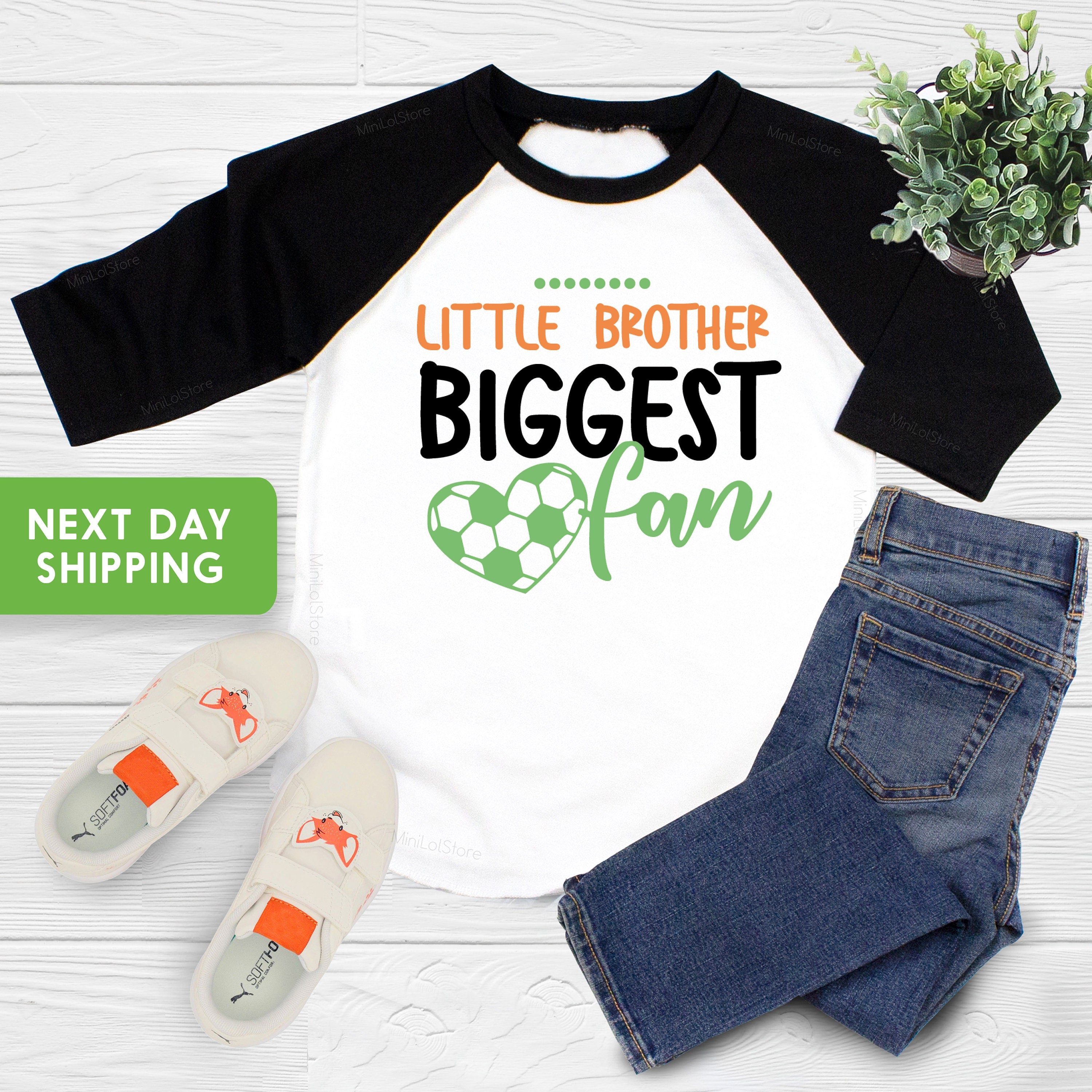 Little Brother Biggest Fan Boys Raglan Shirt, Brother Biggest Fan Soccer Shirt, Cute Soccer Boys Toddler Shirt, Lil' Brother Shirt