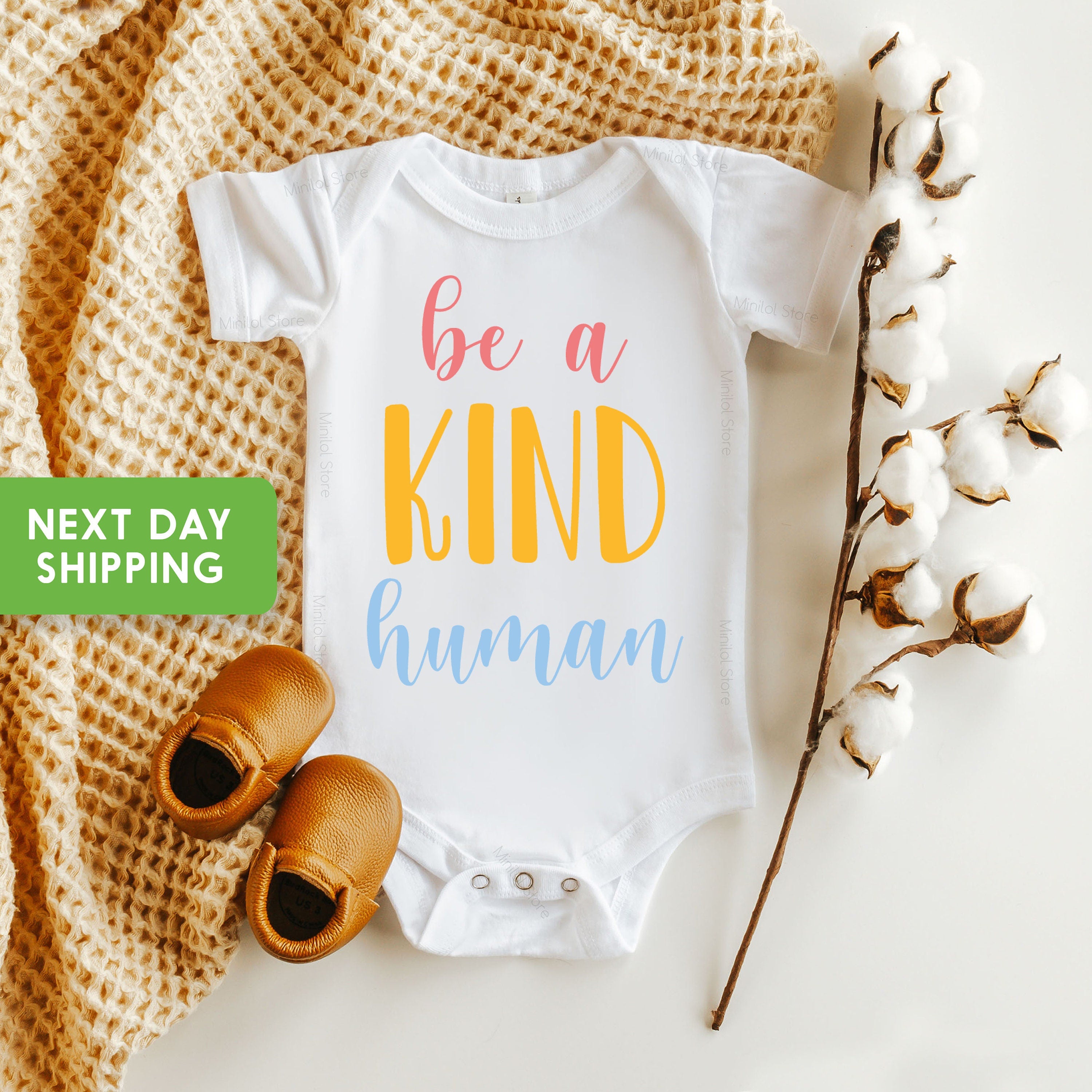 Be A Kind Human Baby Onesie®, Spread Kindness Unisex Baby Onesie®,  Minimalist Onesie®, Unisex Baby Gift