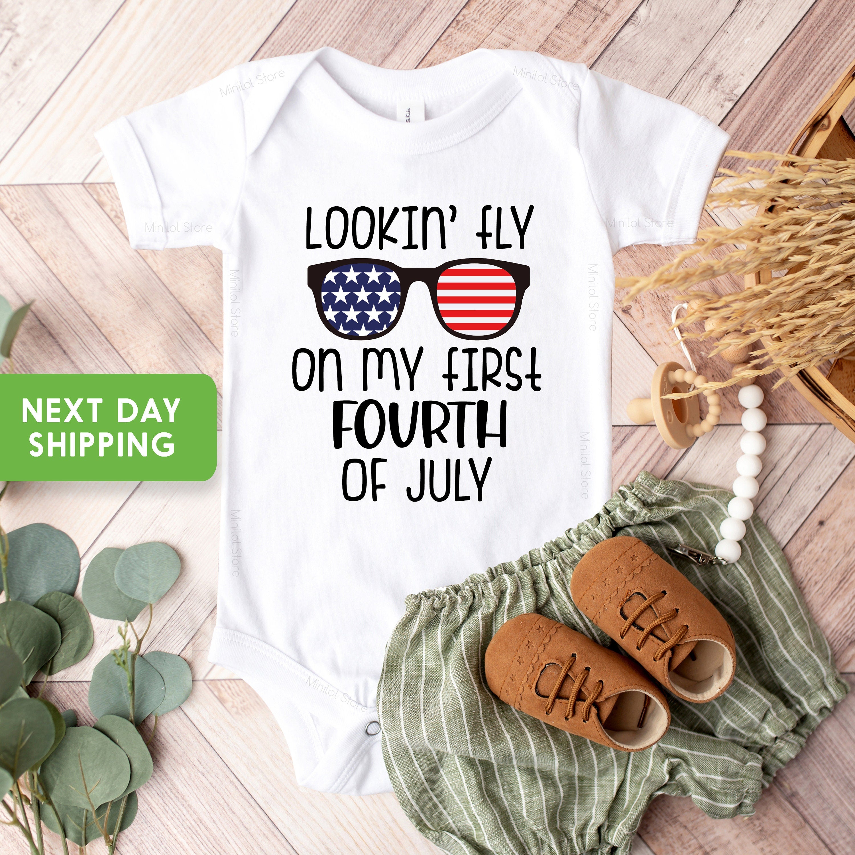 Lookin Fly On My First Fourth if July Baby Onesie® First 4th Of July Onesie®For Baby, First 4th Of July Bodysuit, Cute July 4th Baby Gift