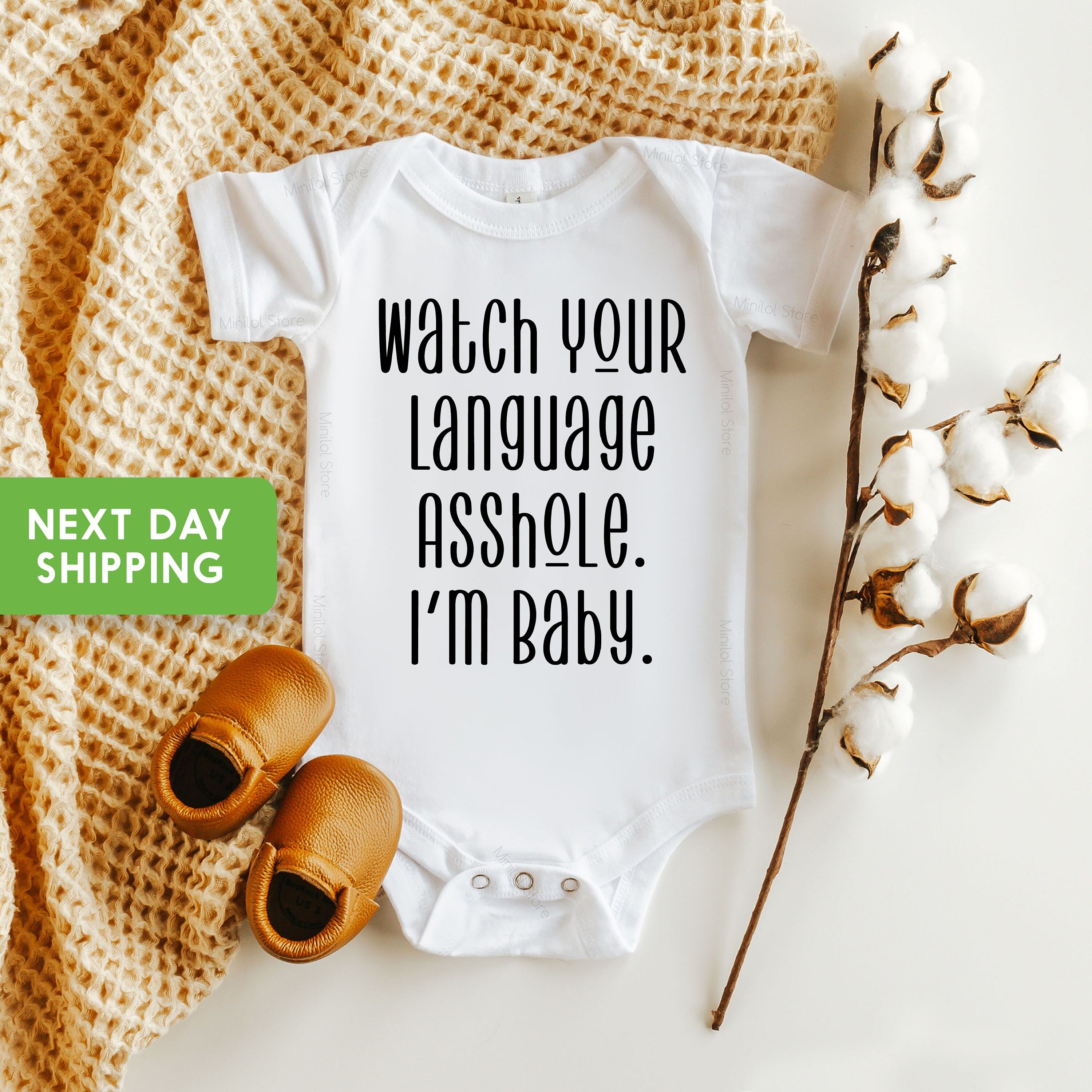 Watch Your Language A Hole Onesie® Funny Baby Bodysuit, Baby Shower Gift, Funny Baby Bodysuit, Cute Baby Shirt