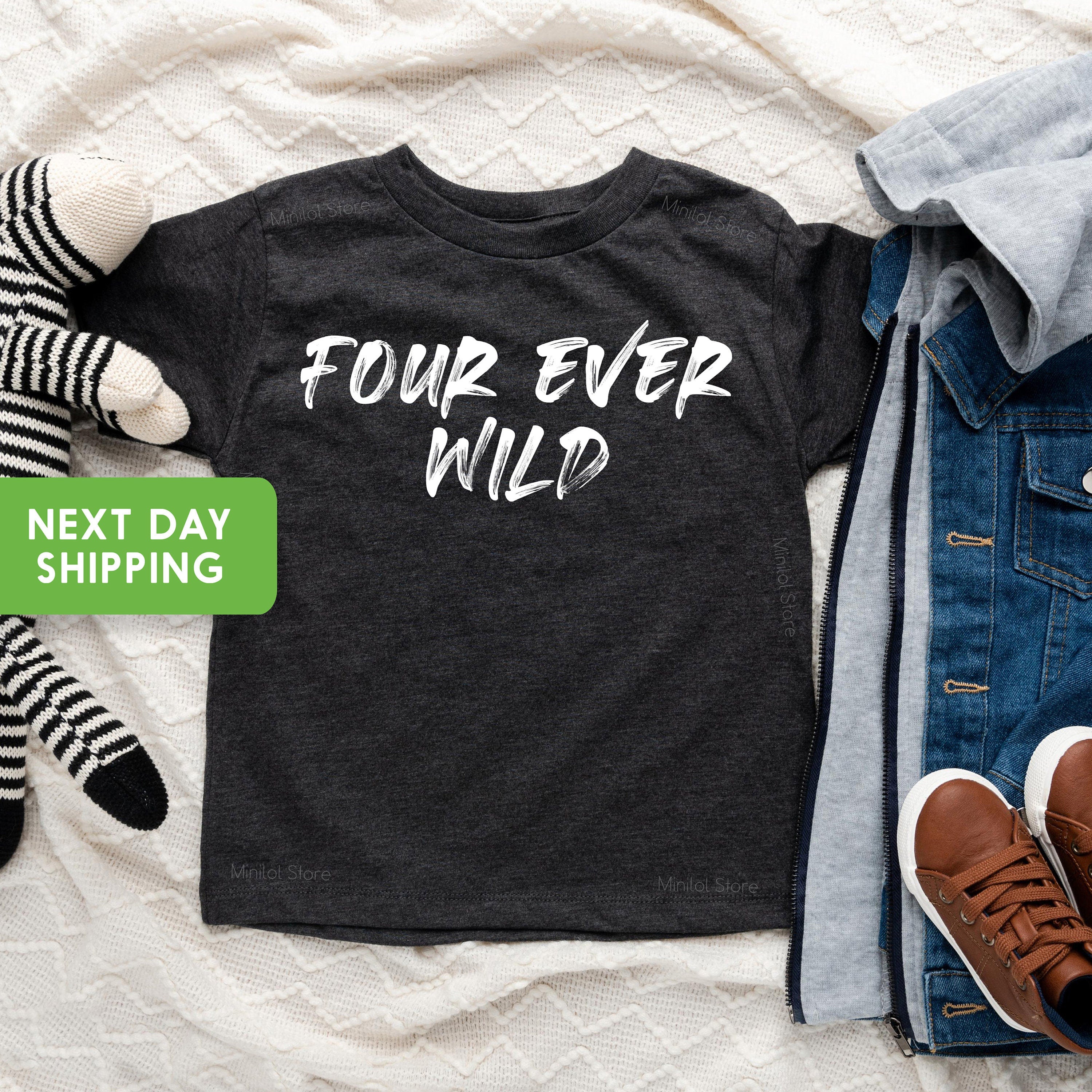 4th Birthday Shirt Boy, Four Ever Wild Birthday Toddler Shirt, Fourth Birthday Natural Toddler Tee