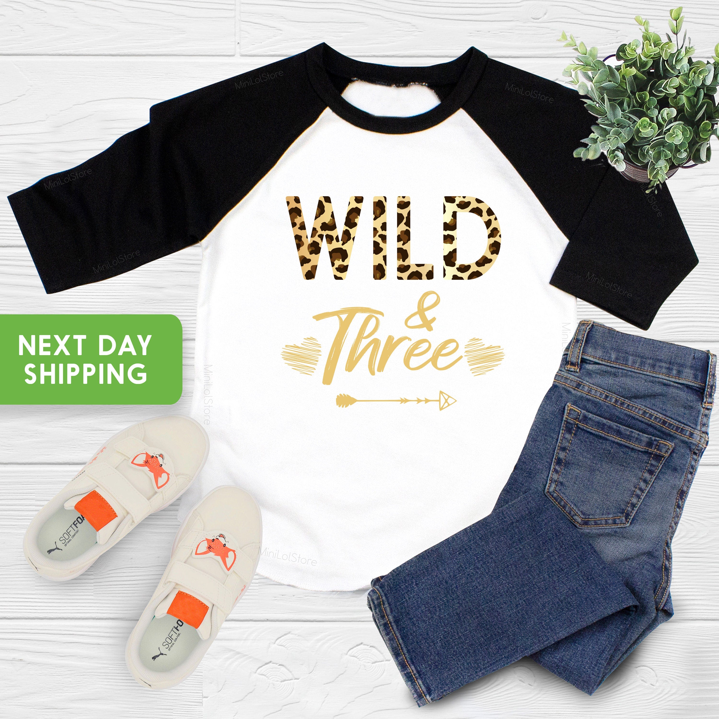 Wild And Three Birthday Shirt, 3rd Birthday Shirt,  Girl Kids Leopard Shirt, Wild And Three Animal Print, Third Birthday Gift