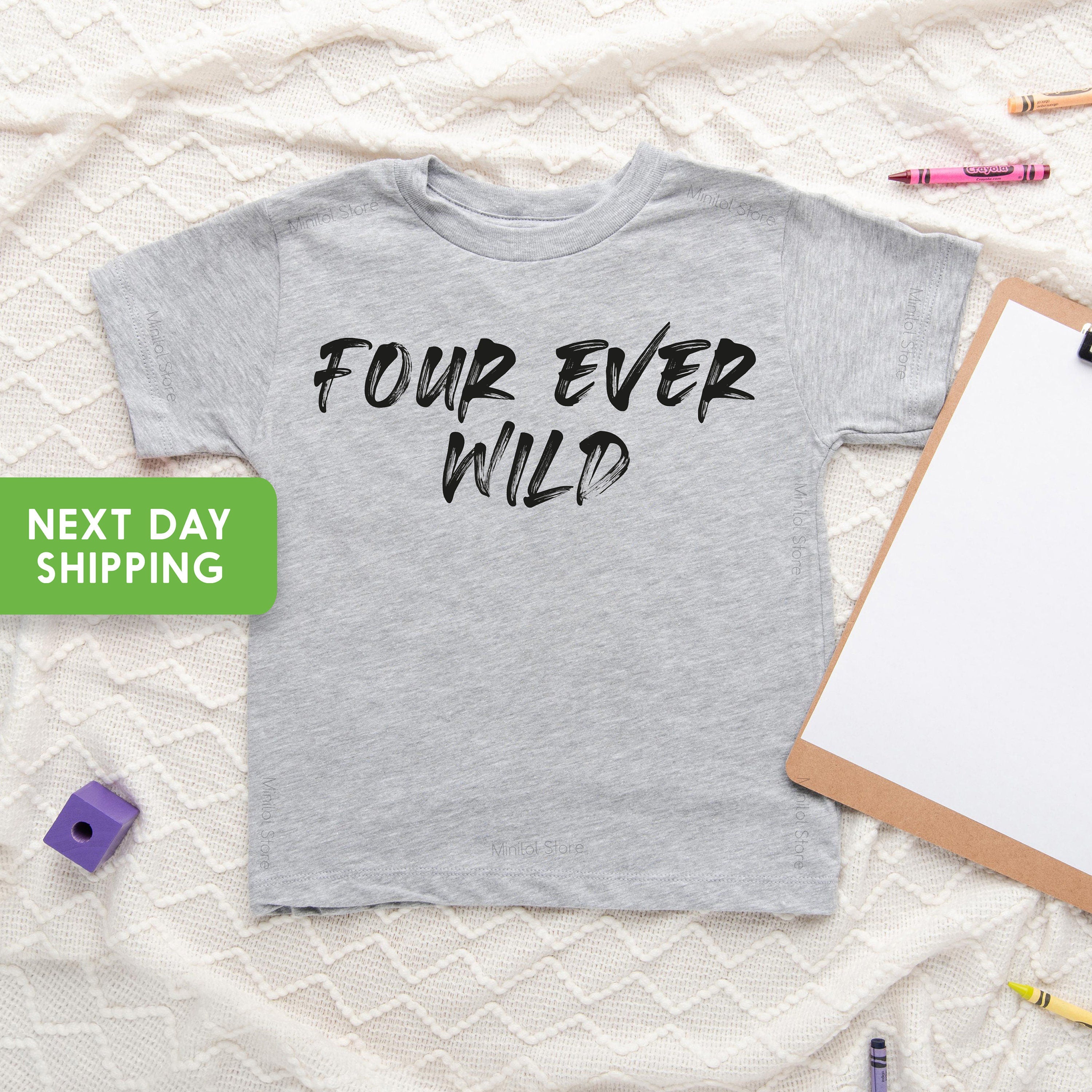 Four Ever Wild Baseball Birthday Shirt, Kids Shirt For 4 Year Old Birthday, Kids Fourth Birthday Gift