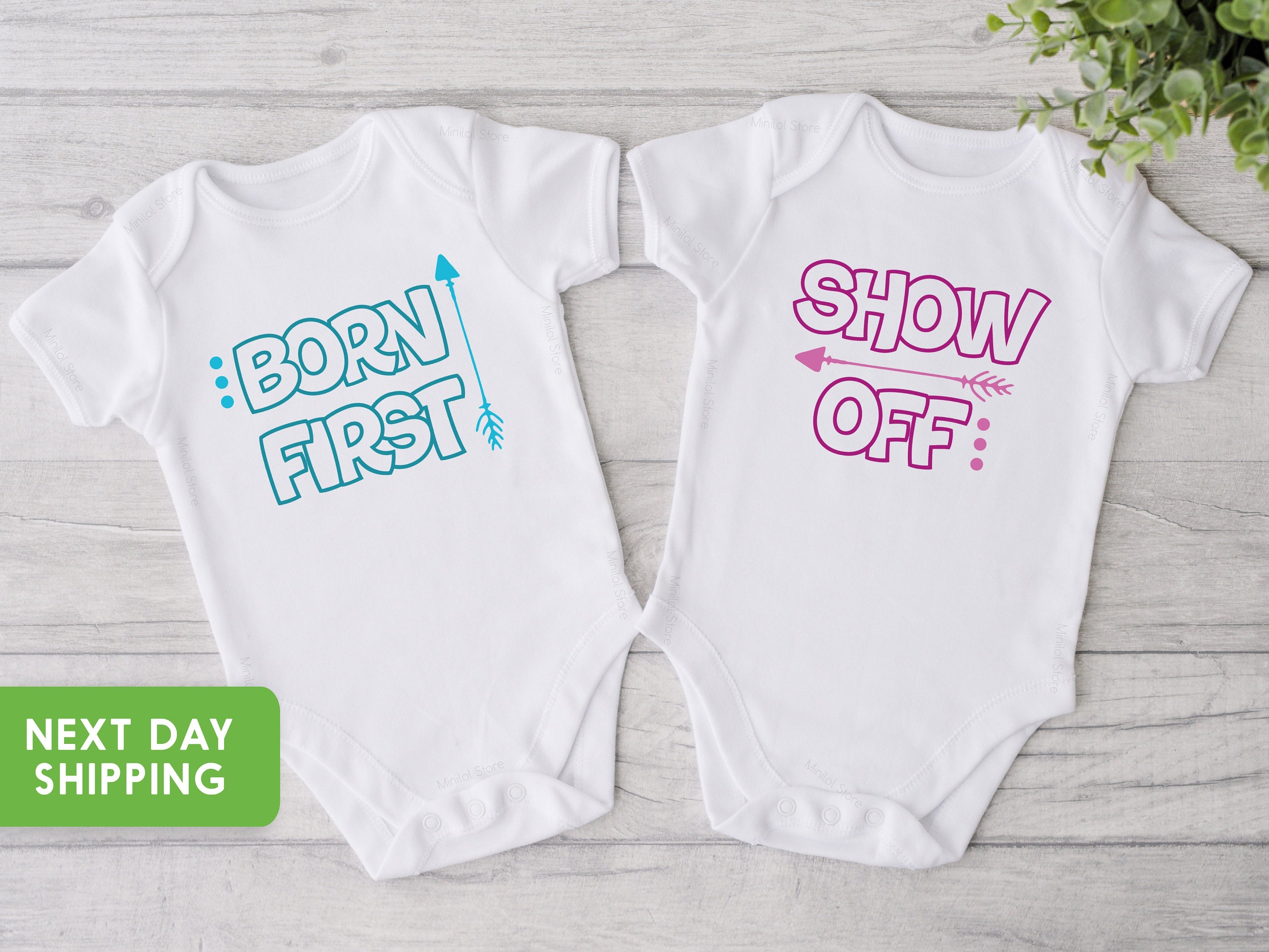 Twin Onesie®, Born First & Show Off Twin Onesie®, Funny Twins Gift, Cute Twin Baby Onesie®