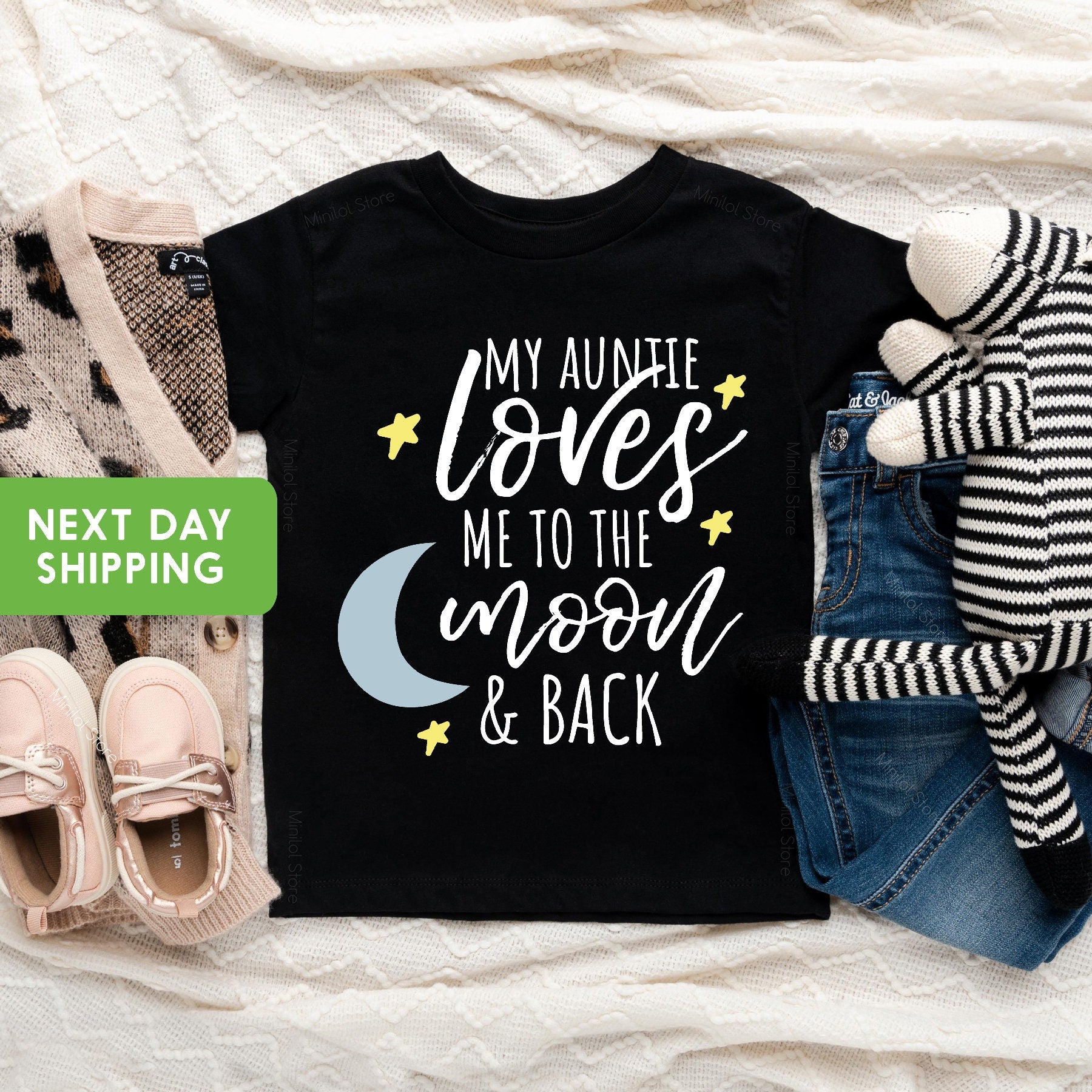 My Auntie Loves Me To The Moon And Back Shirt,Auntie Loves Kids Shirt, Cute Auntie Shirt,Aunties Bestie Toddler Shirt