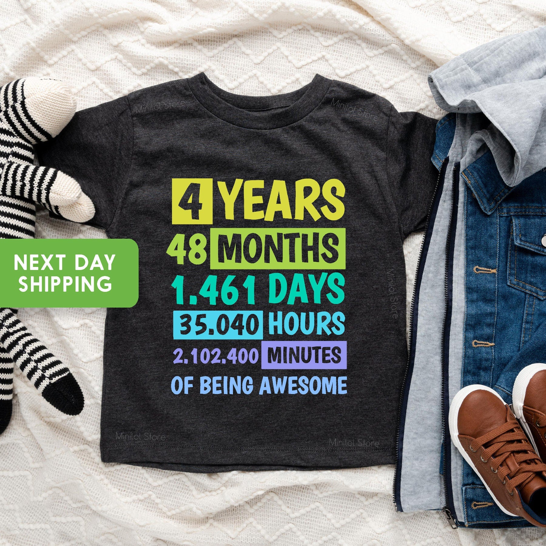 4th Birthday Shirt, Fourth Birthday Gift, 4 Years Of Being Awesome, Boys Birthday Shirt 4, For 4 Year Old Boy