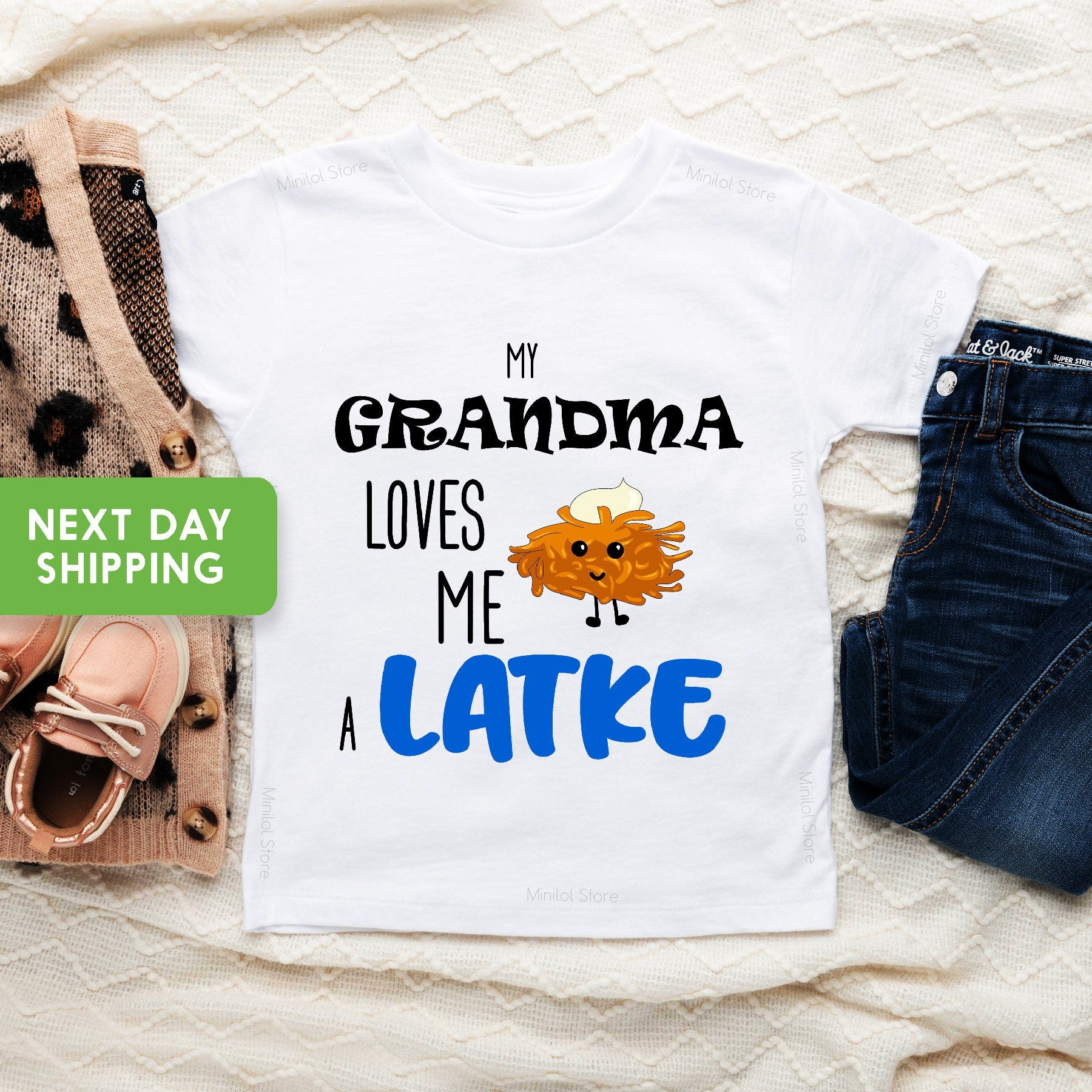 Grandma Loves Me A Latke Grandma Baby Onesie®, Jewish Baby Shower Gift, Funny Hanukkah Baby Onesie®, Hanukkah Bodysuit