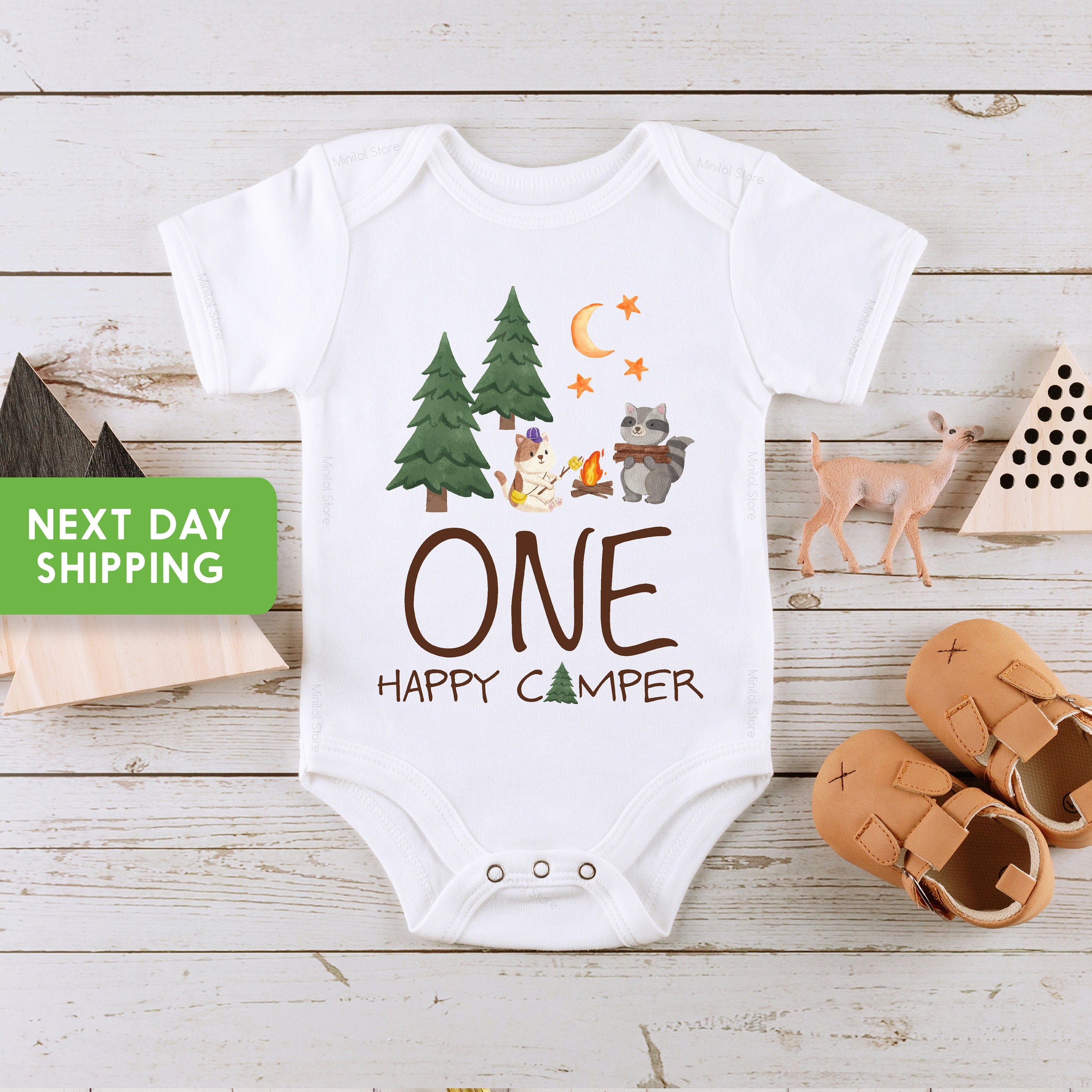 One Happy Camper Birthday Onesie®,  Camping Birthday Bodysuit, One Happy Camper 1st Birthday Outfit Adventure Onesie®