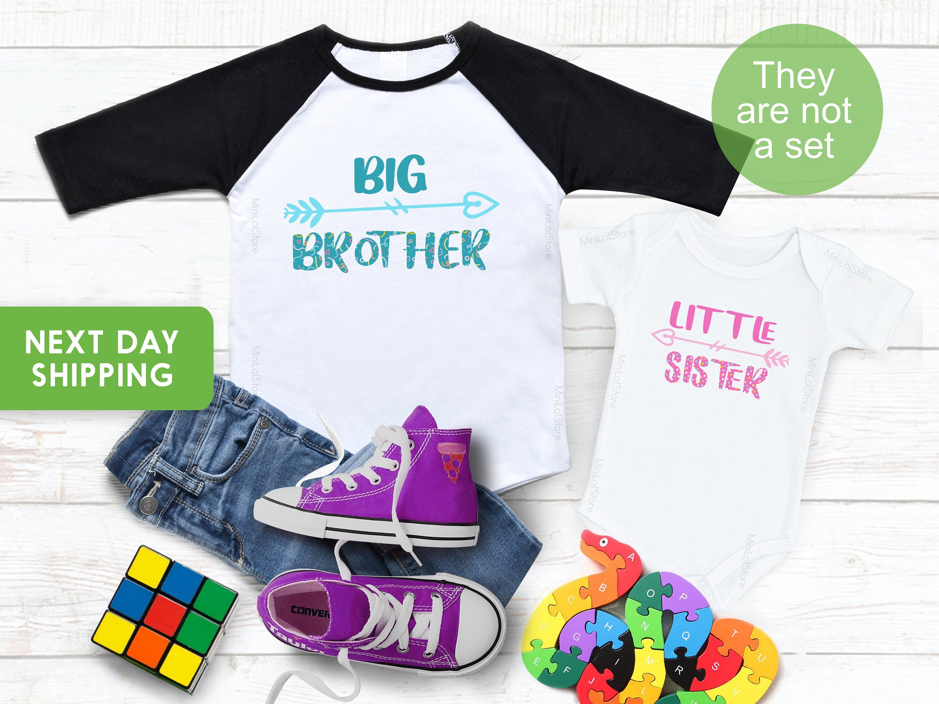 Pregnancy Reveal, Big Brother Little Sister Matching Sibling Set, Baby Shower Gift, Take Home Outfit, Matching Sibling Set