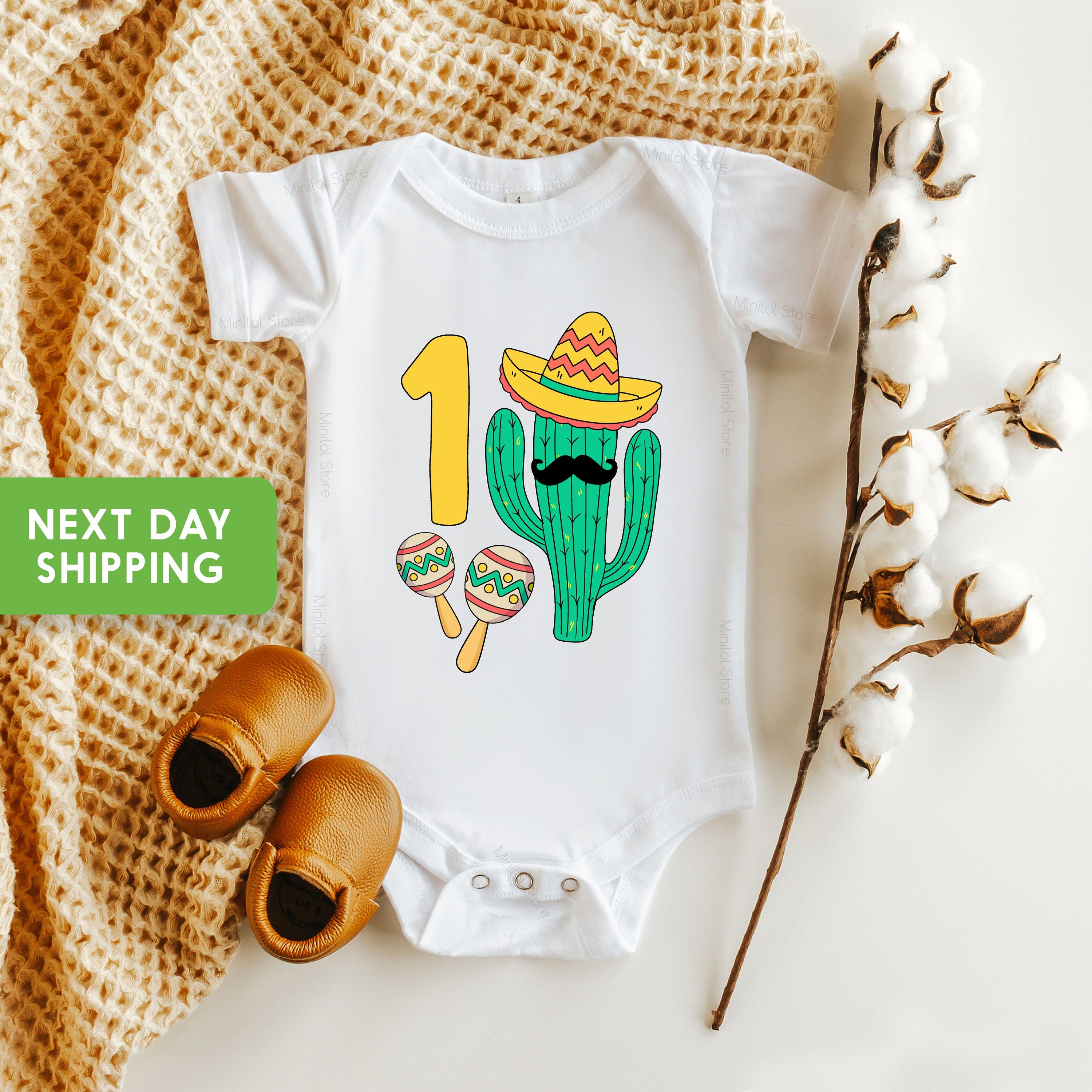 Fiesta Cactus First Birthday Onesie®, 1st Birthday Fiesta Bodysuit, First Birthday Boy Fiesta Onesie®, Mexican Baby Gift