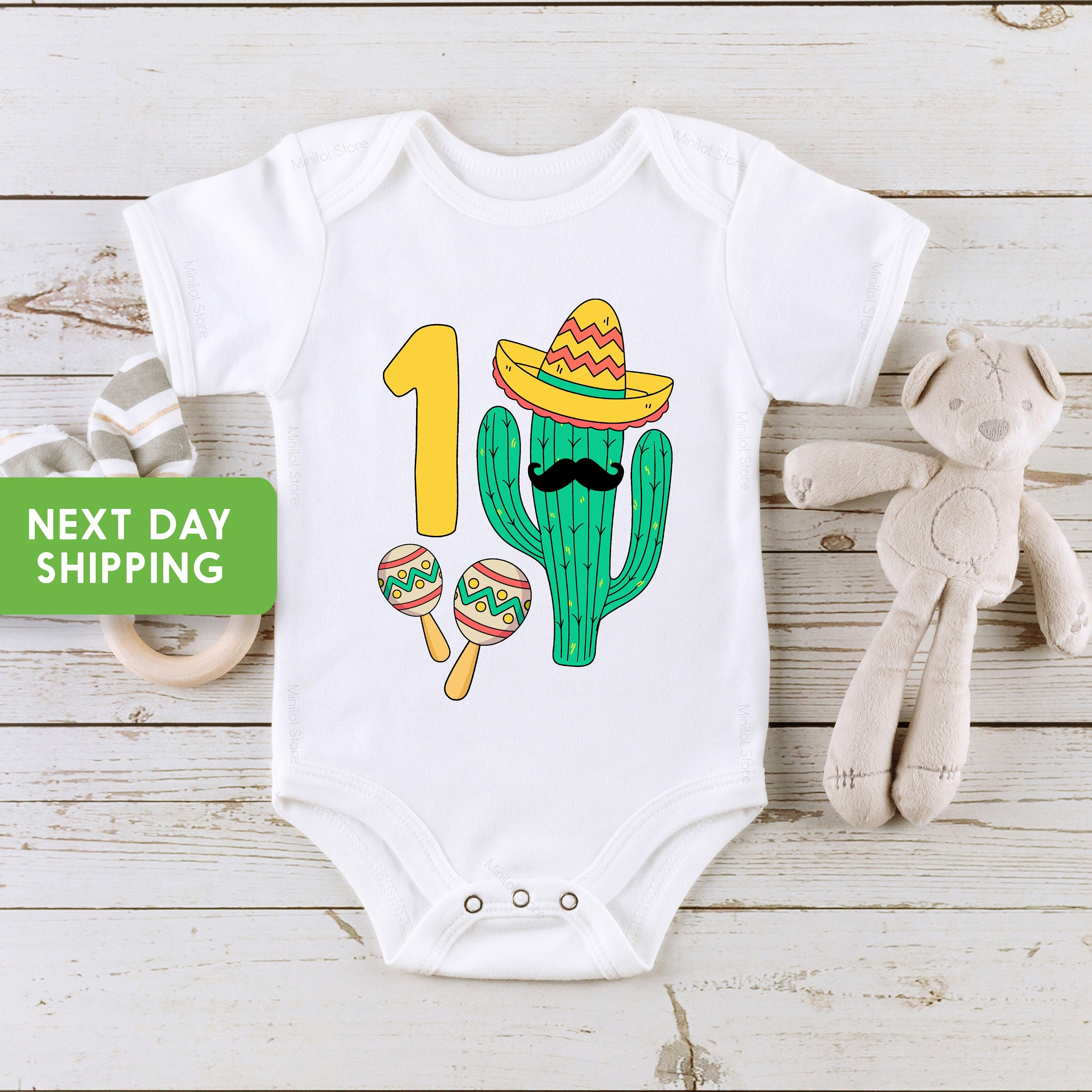 Fiesta Cactus First Birthday Onesie®, 1st Birthday Fiesta Bodysuit, First Birthday Boy Fiesta Onesie®, Mexican Baby Gift