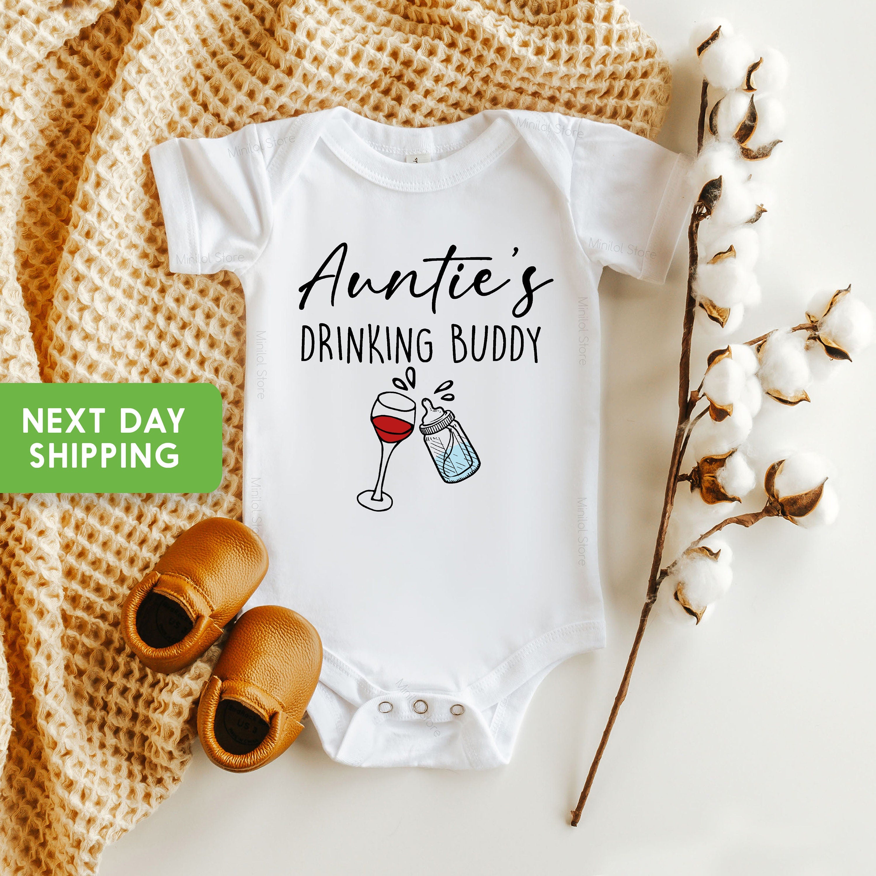 Auntie's Drinking Buddy Baby Onesie®, Baby Shower Gift From Auntie, Funny Baby Gift From Auntie, Cute Auntie Baby Onesie®, Baby Announcement