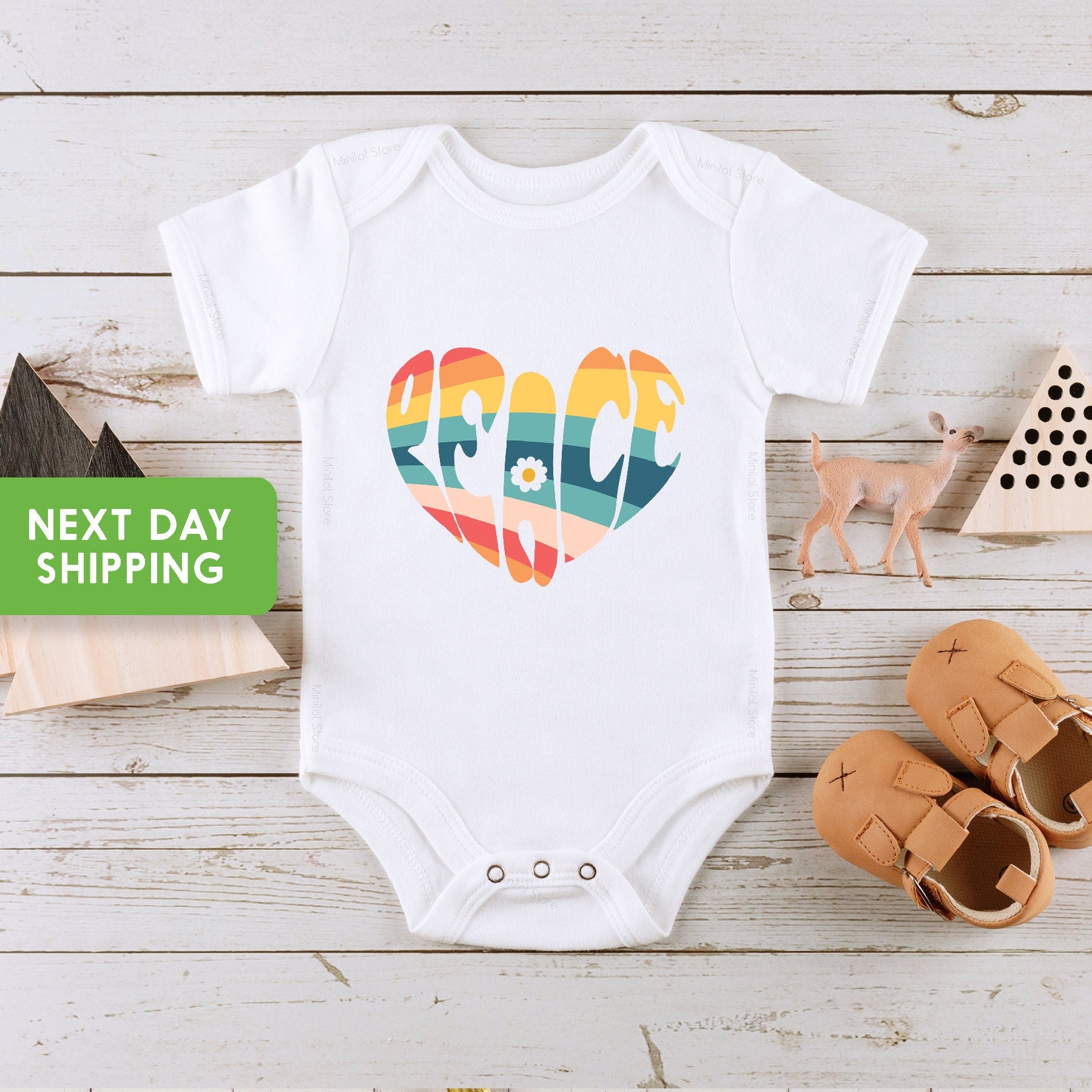 Peace Hippie Onesie®, Retro Girls Rainbow Onesie®, Cute Girls Onesie®, Baby Onesie®, Hippie Onesie®, Peace And Love Bodysuit