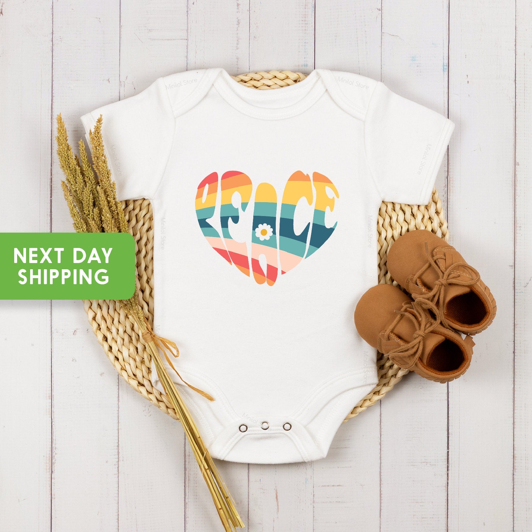 Peace Hippie Onesie®, Retro Girls Rainbow Onesie®, Cute Girls Onesie®, Baby Onesie®, Hippie Onesie®, Peace And Love Bodysuit