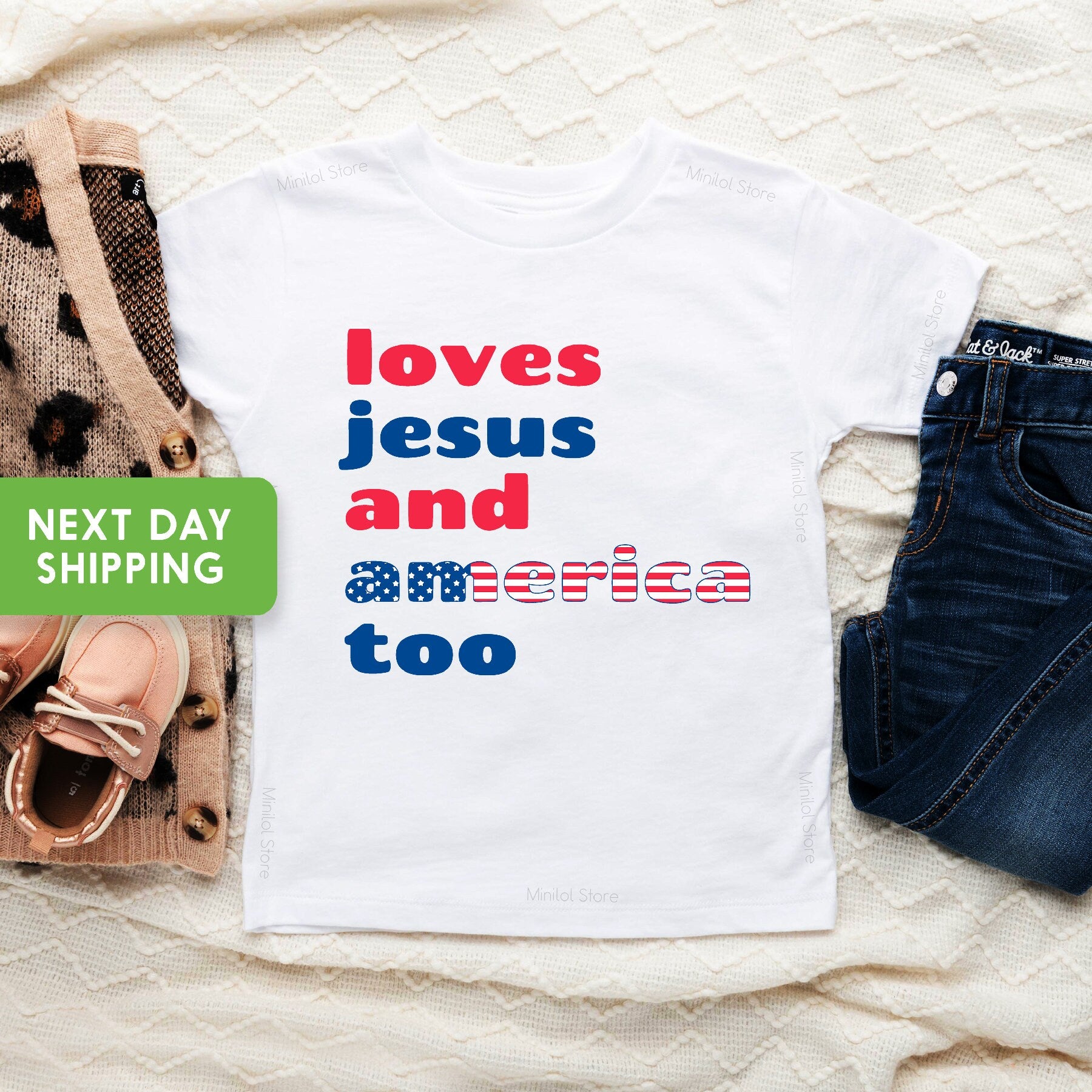 4th Of July Shirt Kids, Loves Jesus And America Too Shirt, 4th of July Religious Shirt, Girls 4th Of July Shirt, Christian Shirt