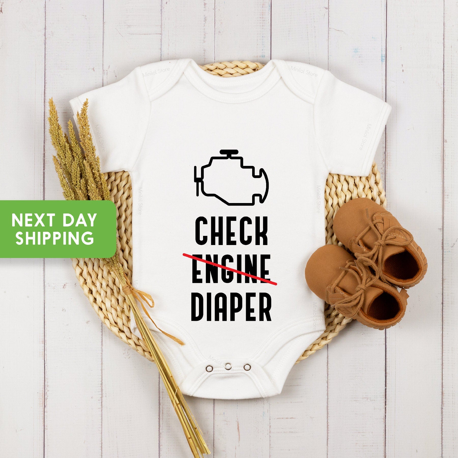 Funny Baby Onesie®, Check Engine Baby Onesie®, Funny Poopy Diaper Baby Onesie®, Cute Mechanic Baby Bodysuit