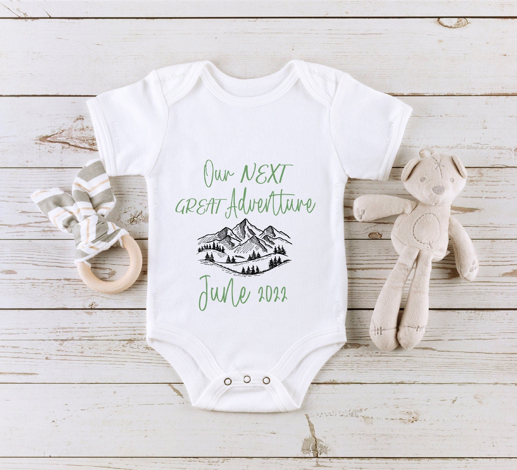 Pregnancy Announcement Bodysuit, Our Next Great Adventure Onesie®, Personalized Reveal, Mountain Theme, Social Media Pregnancy Announce Idea