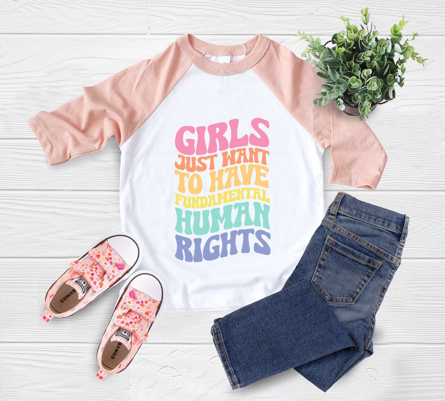 Women's Rights Toddler Shirt, Retro Empowerment Kids Shirt, Girls Just Want To Have Fundamental Human Rights Natural Toddler Shirt