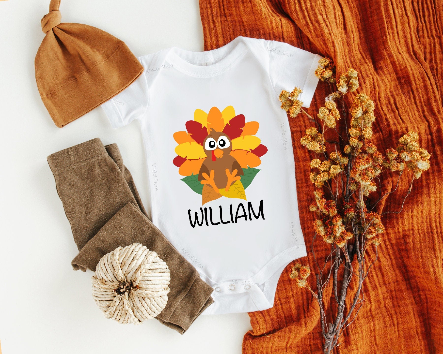 Personalized Turkey Onesie®, Boy Turkey Thanksgiving Outfit, Cute Fall Bodysuit, Custom Baby Onesie®