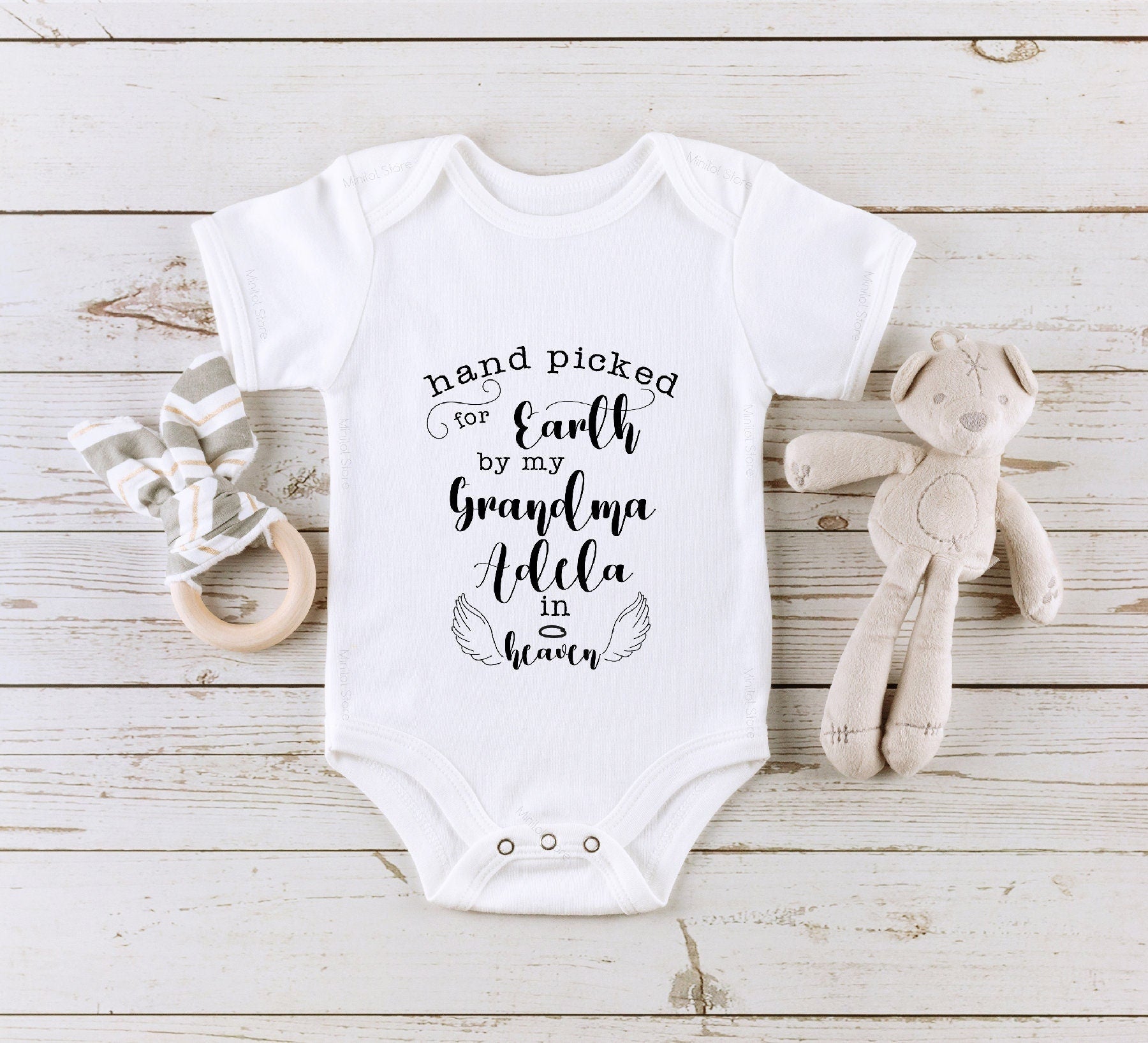 Personalized Grandma Memorial Onesie®, Handpicked For Earth By Grandma In Heaven Onesie®, Handpicked By My Grandma Onesie®, Baby Gift