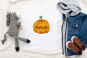 Baby bodysuit and kids shirt style options for Personalized Pumpkin