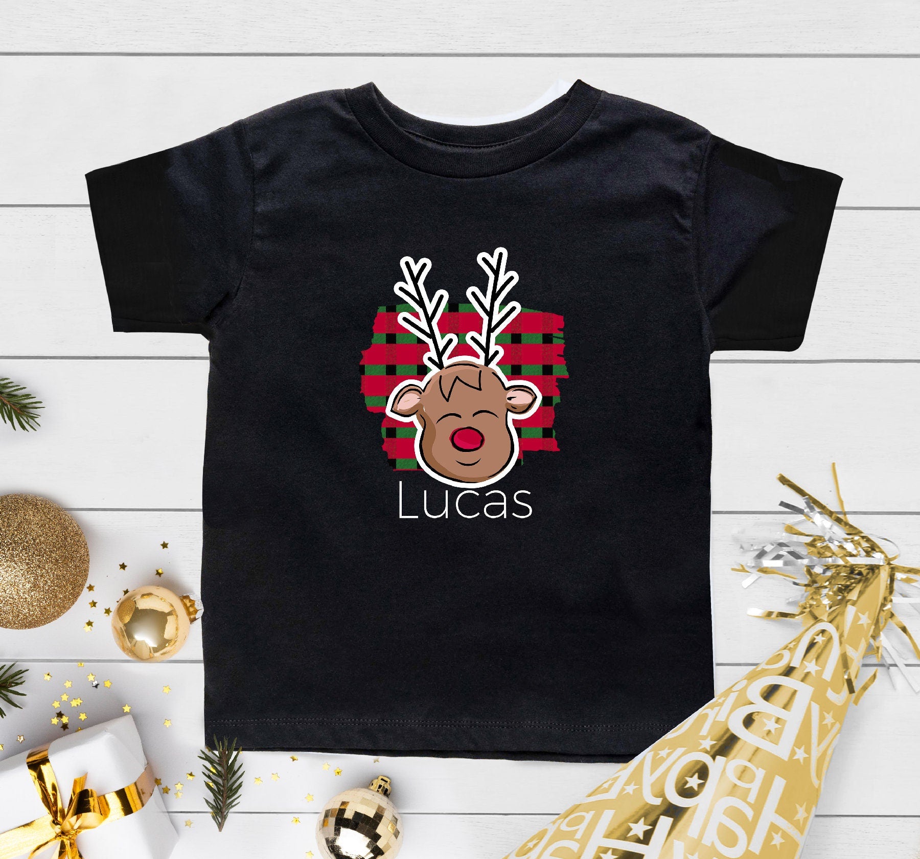 Personalized Christmas Toddler, Custom Deer Boys Christmas Onesie®, Boys Christmas Gift, Baby Boy Christmas Onesie®, Sibling Christmas Tee