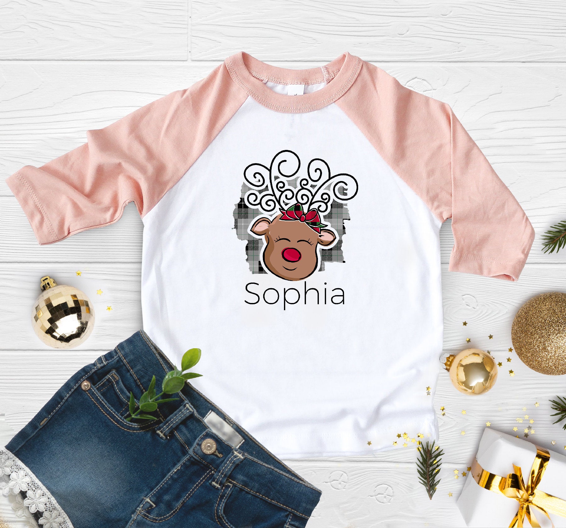 Personalized Toddler Christmas Raglan, Christmas Kids Shirt, Deer Christmas Girl Shirt, Baby  Christmas Onesie® Sibling Christmas Shirt