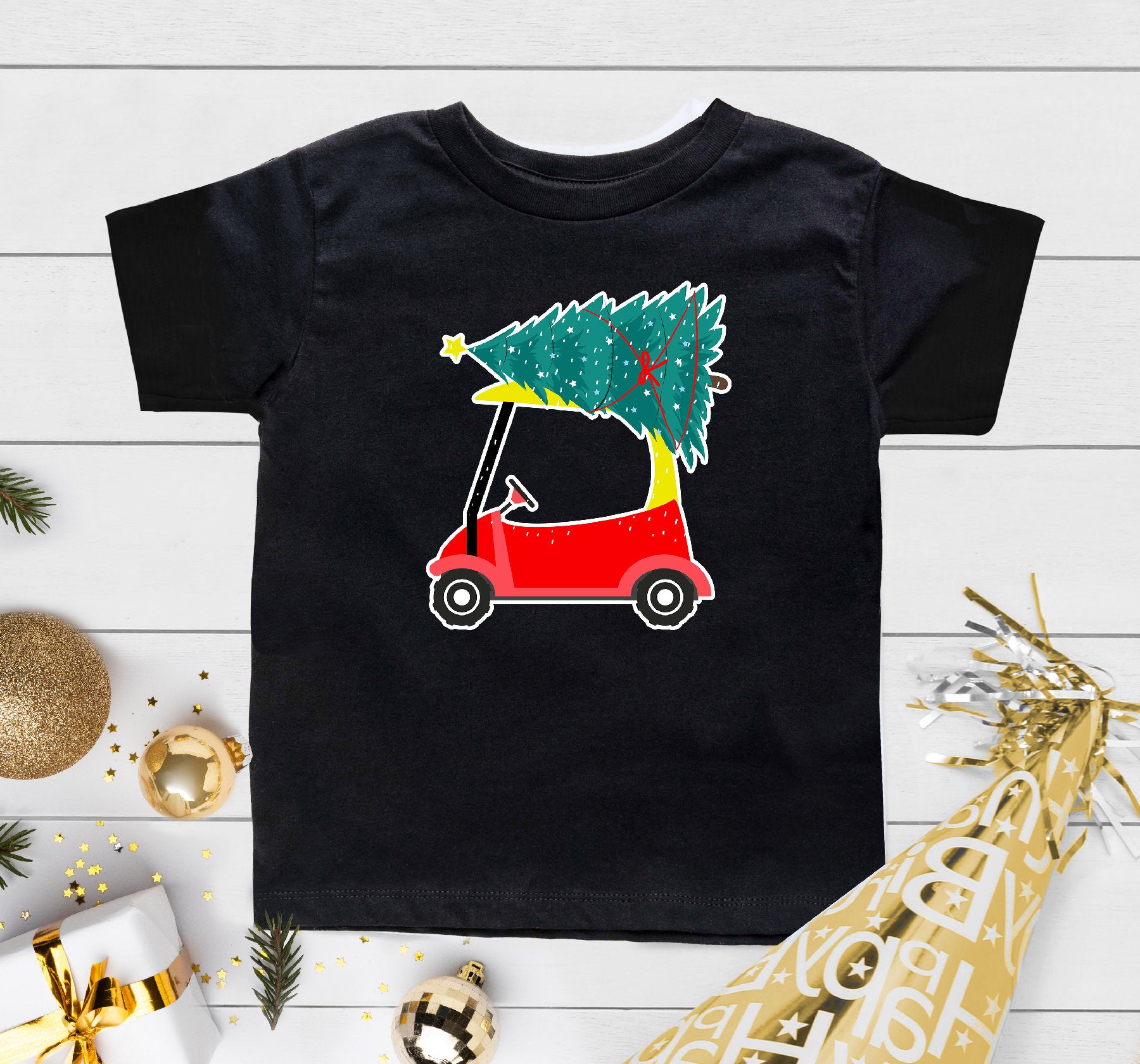 Christmas Tree Kids Shirt, Red Car Christmas Kids Shirt, Christmas Baby Gift, Holiday Onesie® Cute Christmas Baby Bodysuit, Red Car Kids Tee