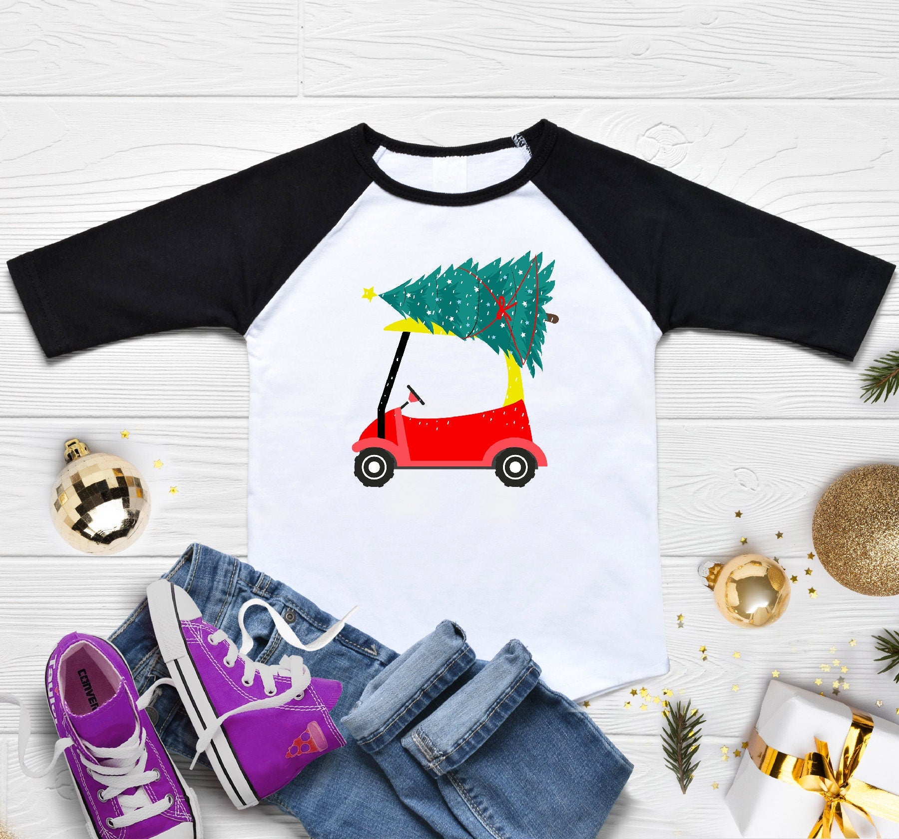 Cute Christmas Tree Kids Shirt, Red Car Christmas Shirt, Christmas Baby Gift, Holiday Onesie® Cute Christmas Baby Bodysuit, Red Car Kids Tee