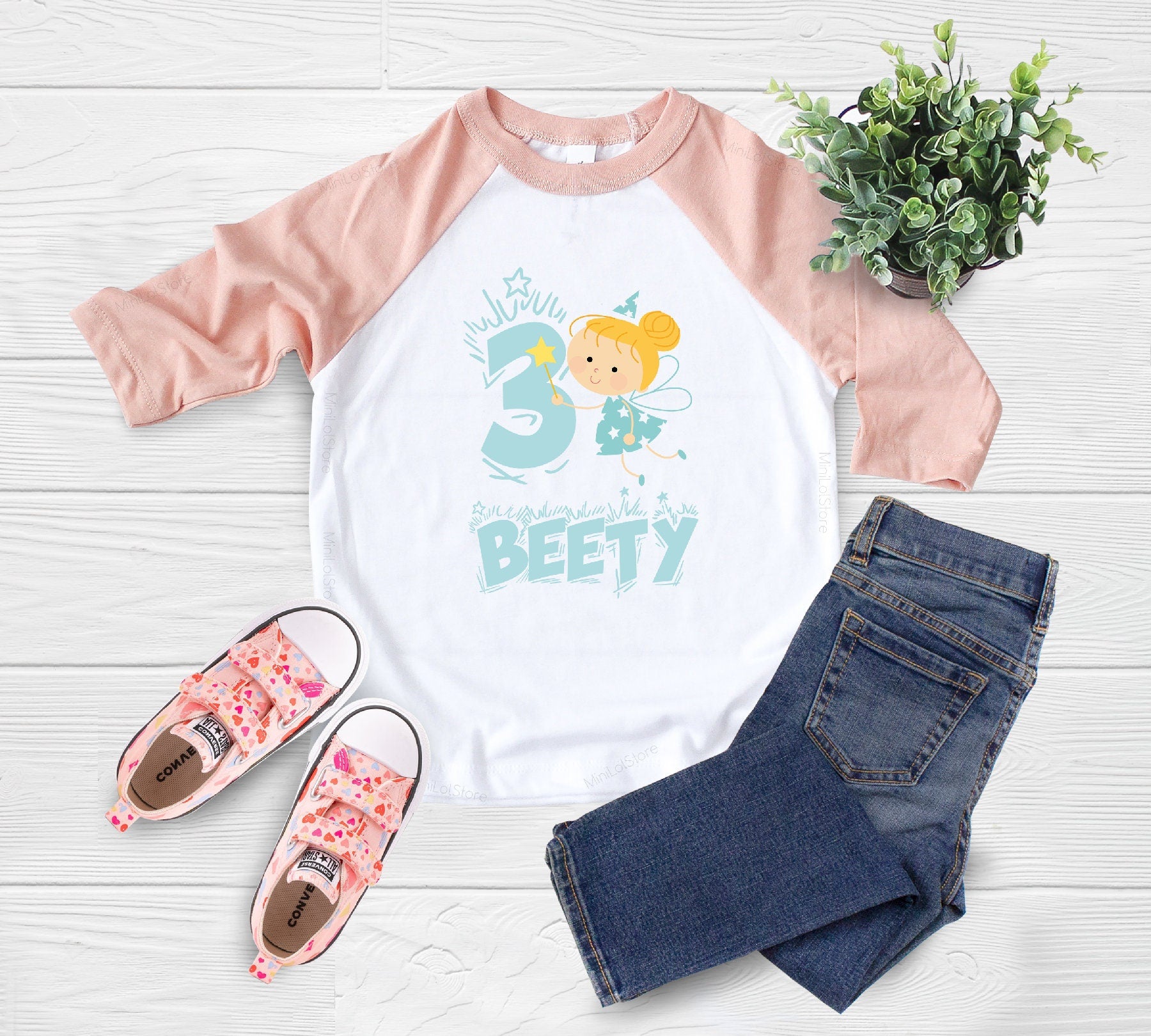 Personalized 3rd Birthday 3/4 Raglan Shirt, Third Birthday Shirt, Custom 3 Year Old Fairy Girl Tee