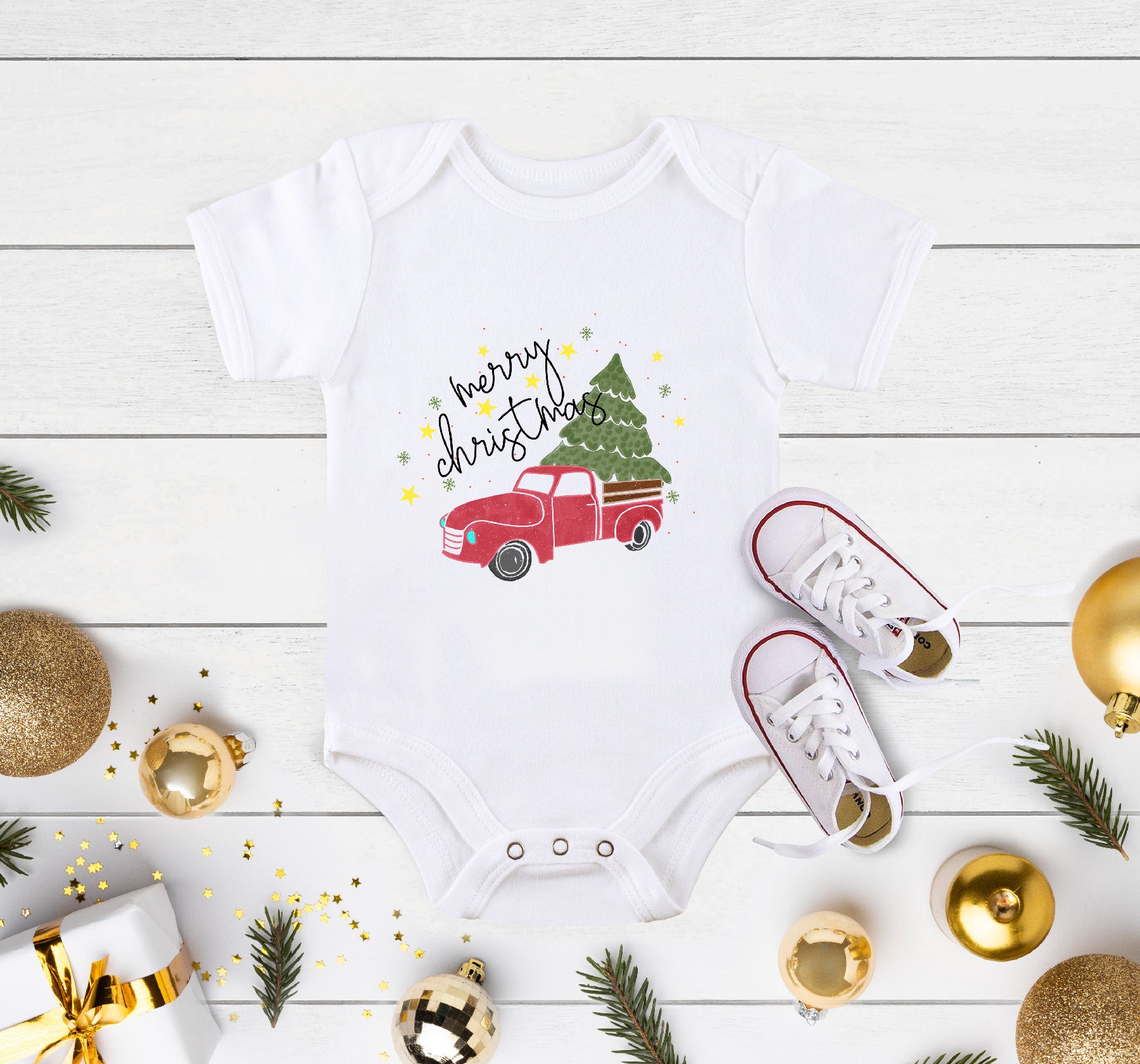 Christmas Tree Kids Shirt, Red Truck and Christmas Tree Onesie®, Christmas Baby Gift, Holiday Onesie®, Baby Christmas Outfit, Red Car Shirt