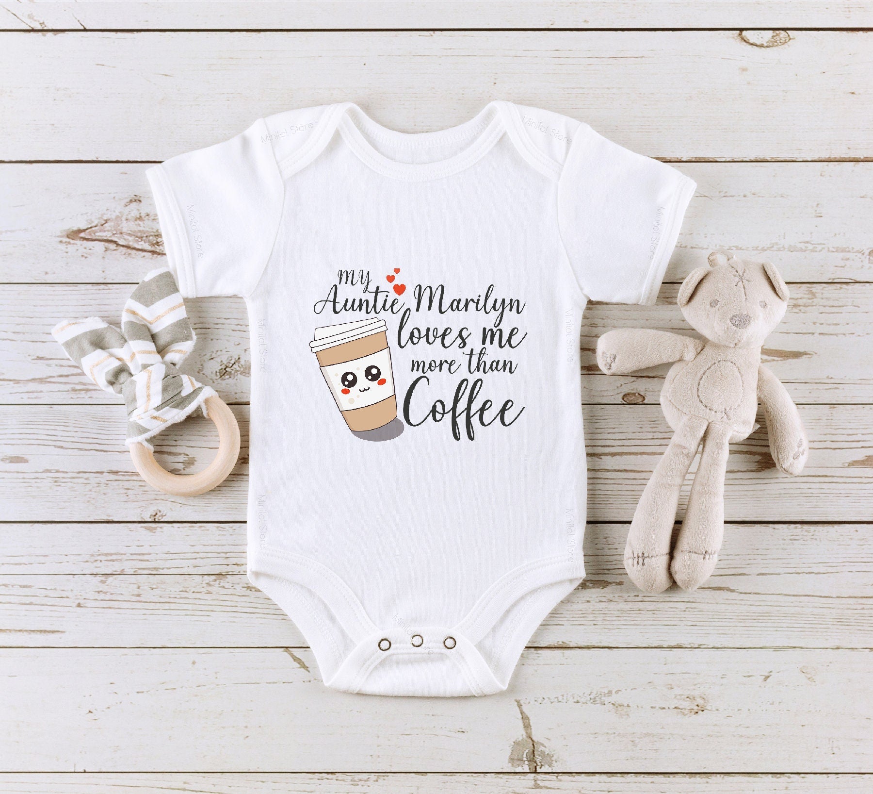 My Auntie Loves Me More Than Coffee Kids Shirt, Personalized Baby Shower Gift, Niece/ Nephew Baby Gift, Personalized Aunt Shirt