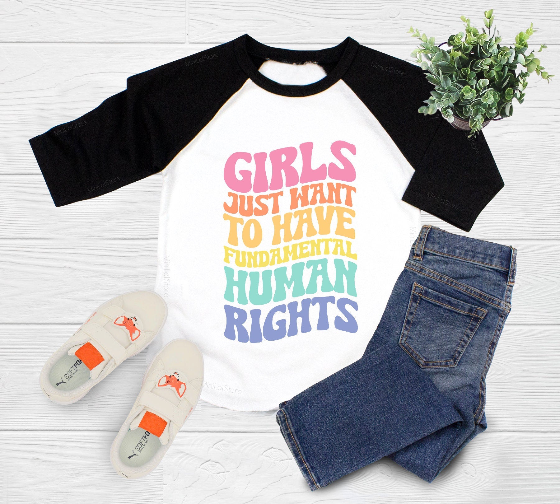 Women's Rights Toddler Shirt, Retro Empowerment Kids Shirt, Girls Just Want To Have Fundamental Human Rights Natural Toddler Shirt