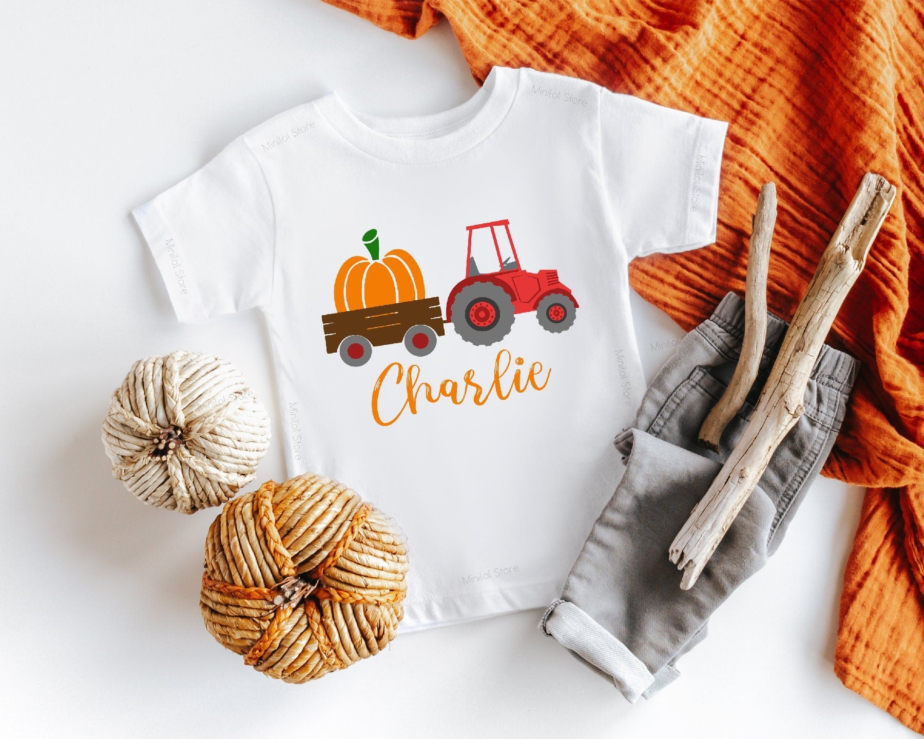 Personalized Farm Shirt for Boys, Personalized Name Fall Baseball Tee, Custom Halloween Tractor Raglan