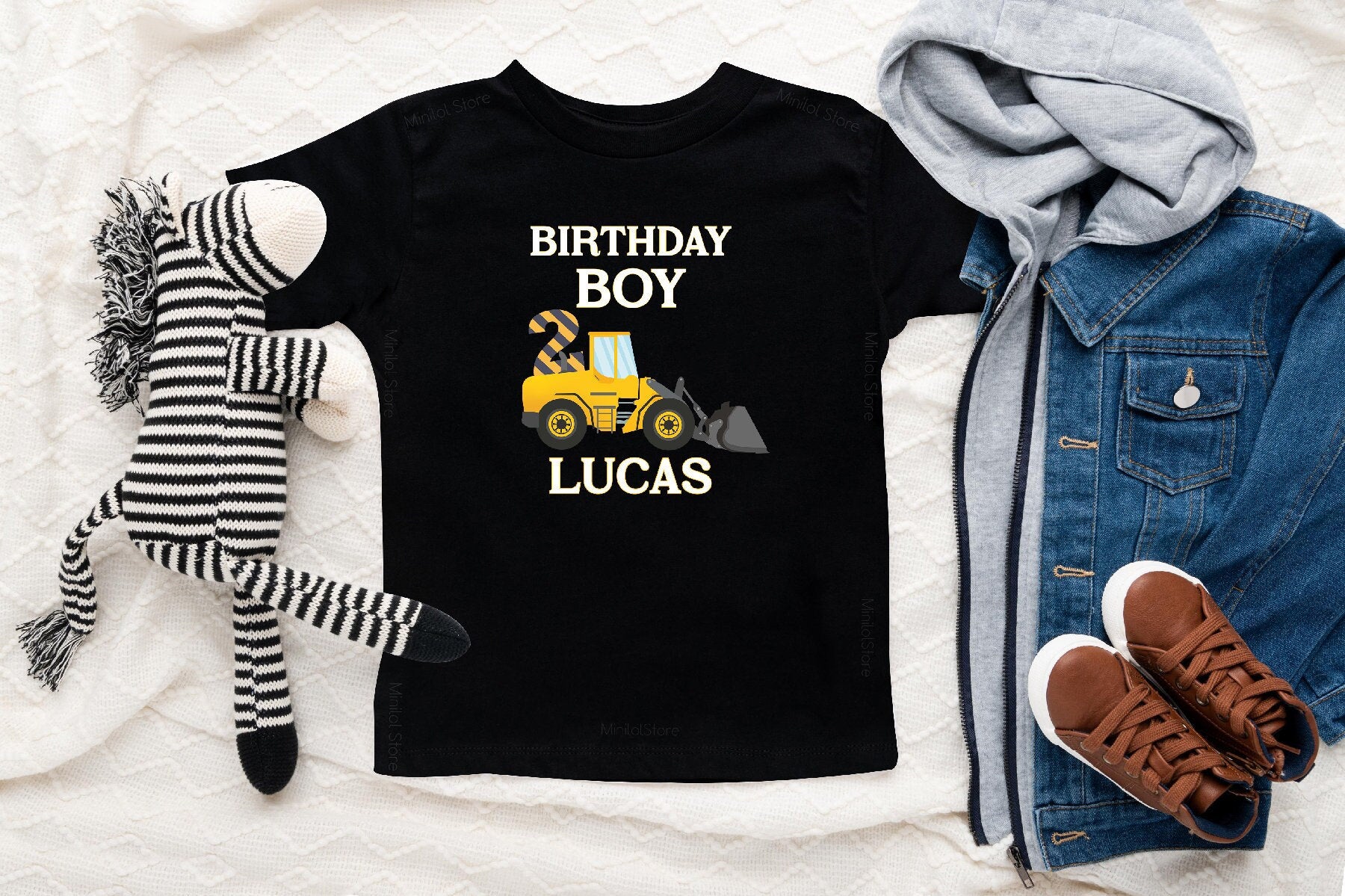 Personalized Yellow Truck Second Birthday Shirt, Personalized Construction Shirt, Personalized Birthday Party Clothes, Construction Birthday