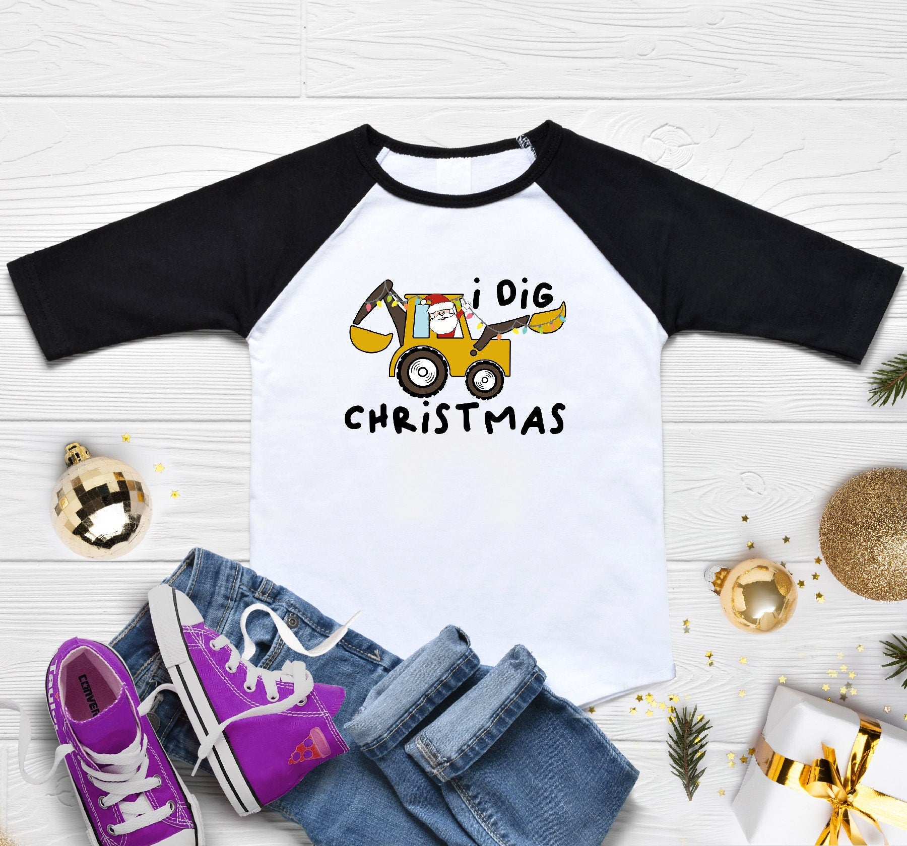 I Dig Christmas Baby Onesie®,  Funny Christmas Baby Onesie®, I Dig Christmas Backhoe Heavy Equipment Toddler Shirt, Construction Shirt