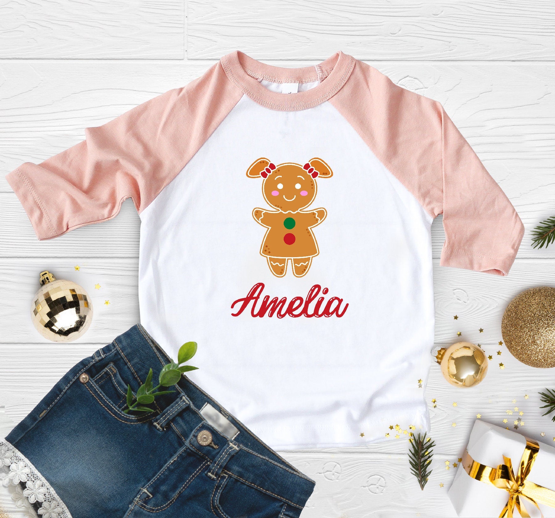 Girls Christmas Shirt, Personalized Christmas Cookie Girl Shirt, Personalized Christmas Name Onesie®, Toddler Christmas Raglan