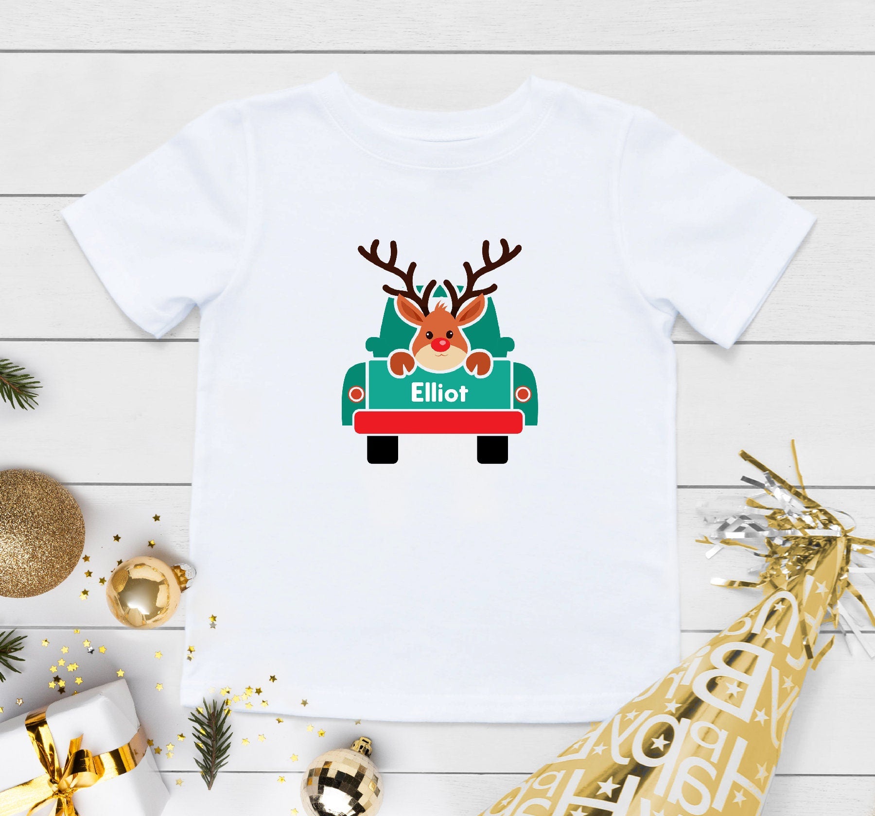 Personalized Deer Christmas Kids Shirt, Toddler Boy Reindeer Shirt, Custom Name Christmas Kids Shirt, Holiday T-shirt Young Boys