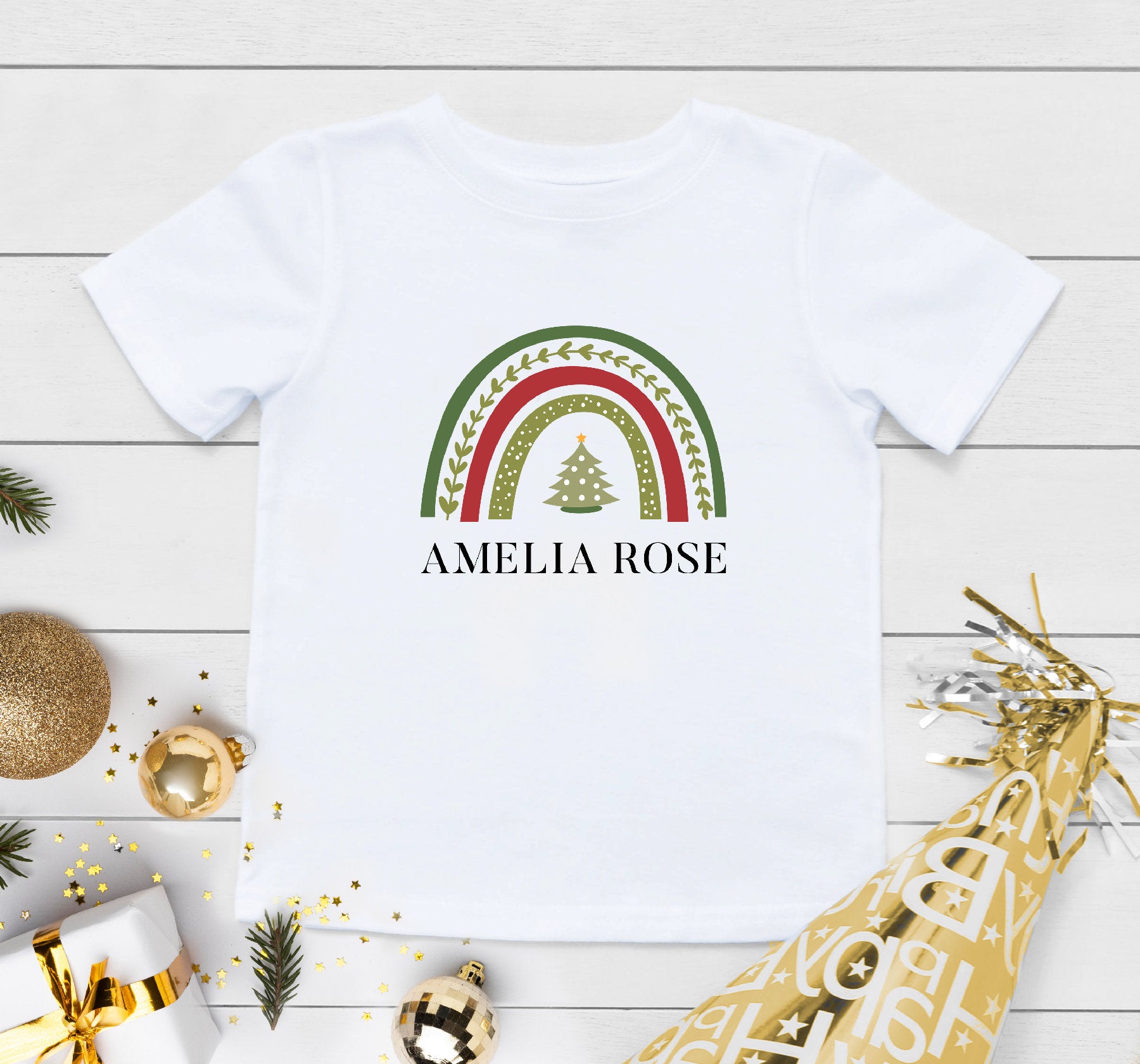 Personalized Name Christmas Baby Onesie®, Custom Name Christmas Rainbow Shirt, Custom Name Christmas Tree Shirt, Christmas Rainbow Shirt