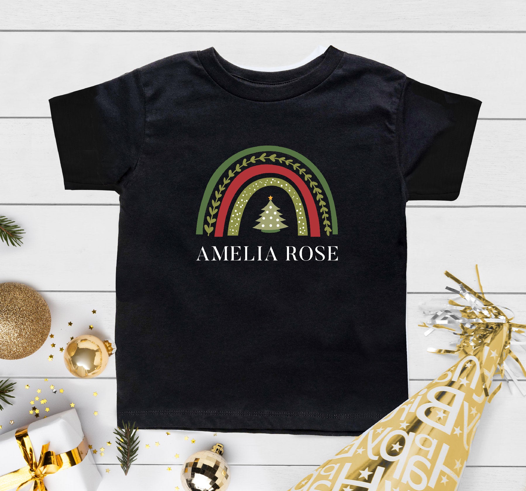 Custom Name Christmas Rainbow Shirt, Personalized Name Christmas Toddler Shirt, Custom Name Christmas Tree Shirt, Christmas Rainbow Shirt